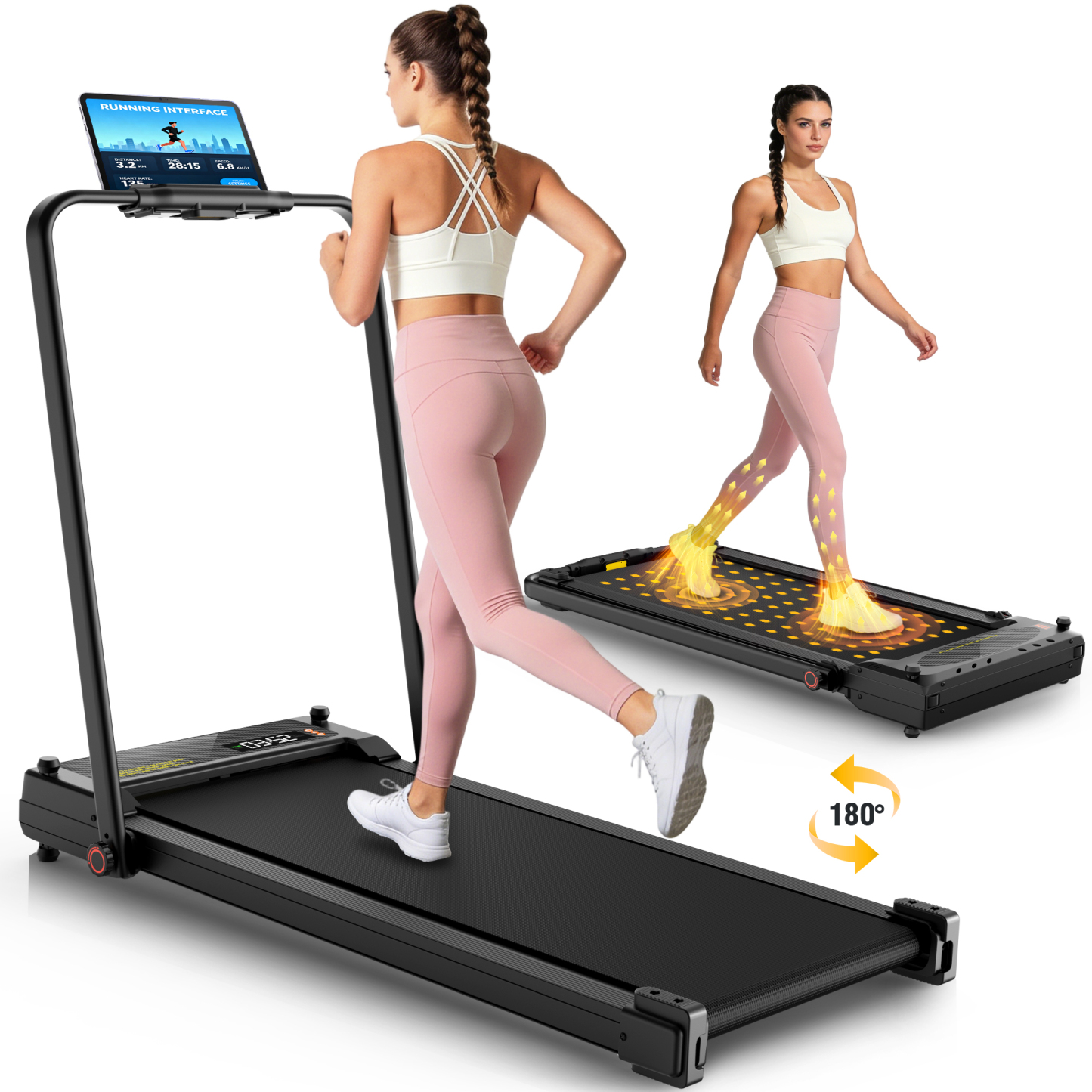 Simpfree Walking Pad Treadmill with Foot Massage, Versatile Dual-Sided Under Desk Treadmill with Handle Bar, 2.5HP Foldable Treadmill for Home/Office with 300LBS Weight Capacity,0.6-7.5MPH