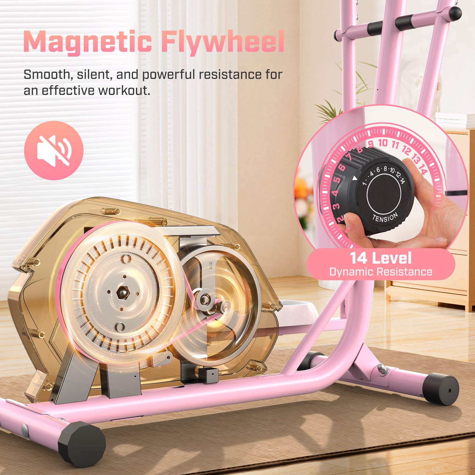 FUNMILY Ultra-Quiet Heavy Duty Elliptical Machine | 400LBS Capacity, 15-Inch Natural Stride, 14 Resistance Levels, Low Impact Cardio for Home Gym, Seniors & Small Spaces