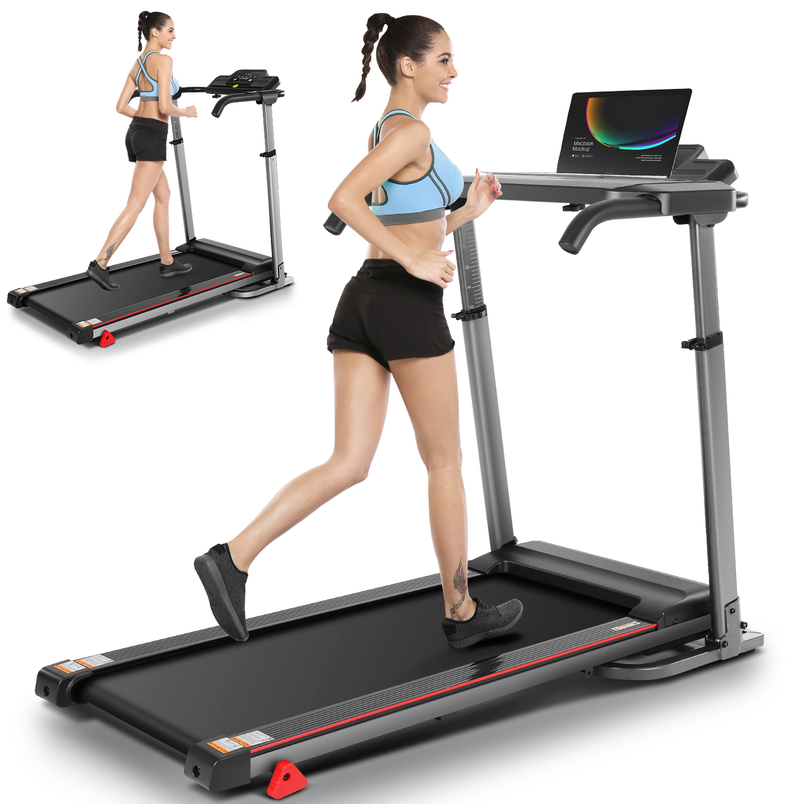  Treadmill with Removable Desk - 2 In1 Portable Folding Treadmill with 300Lbs Capacity, 2.5 HP Running Machine with Removable Desk for Home
