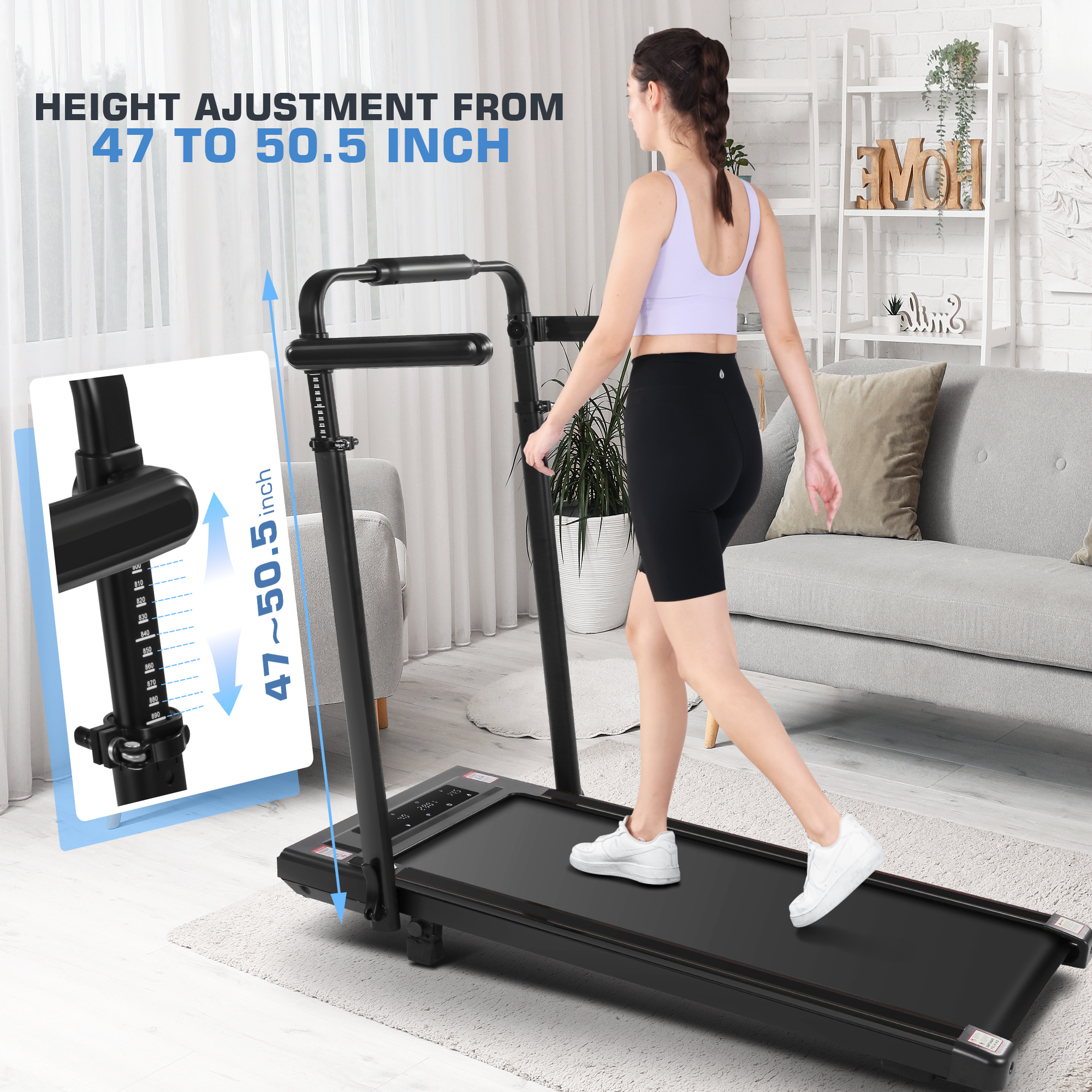 Simpfree 3 in 1 Under Desk Treadmill with Height-adjustable Desk,Max 300lbs Capacity,Walking Pad with LED Touch Screen,Remote Control,2s Folding Treadmill,No installation required,0.5-7.5mph/h（Black）
