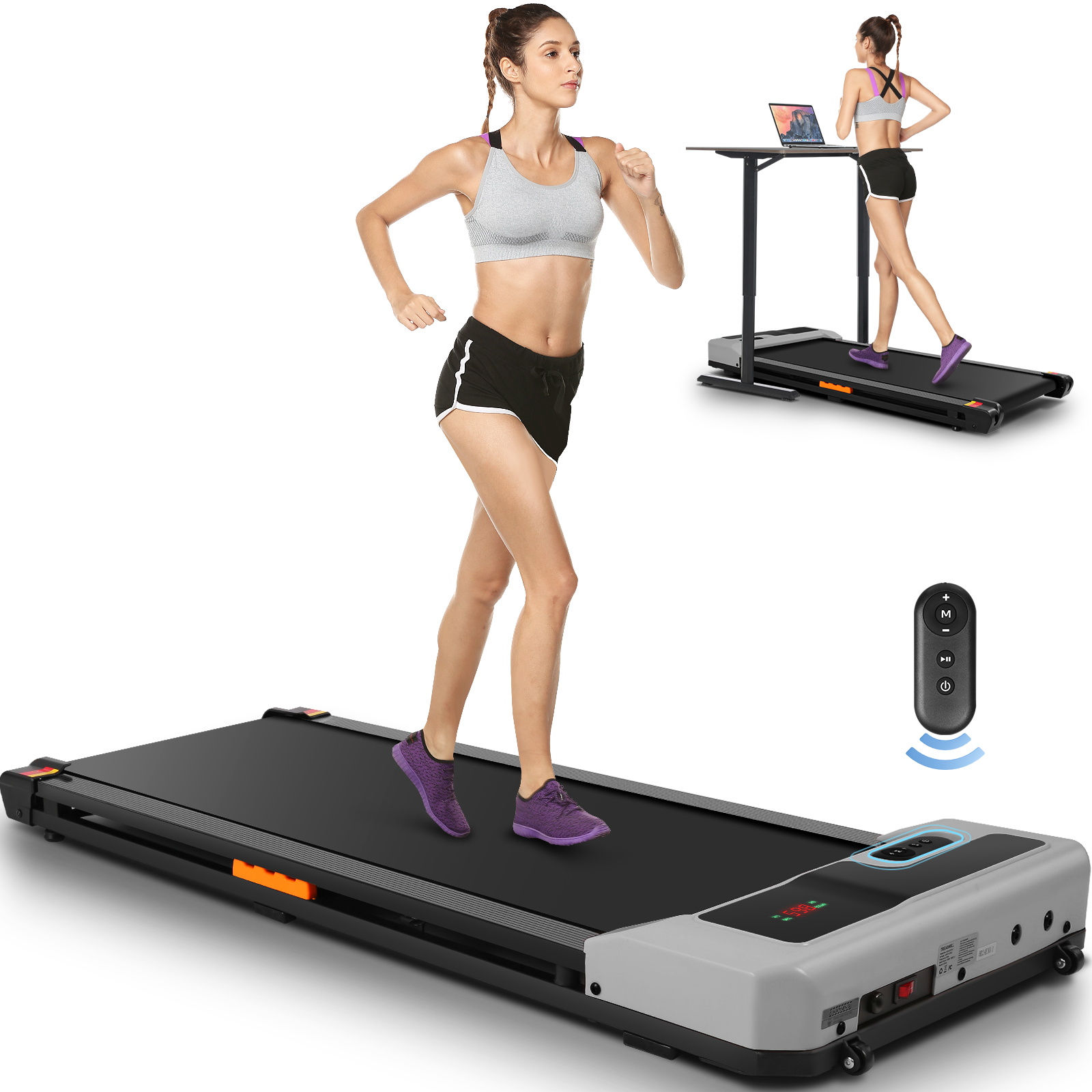 Simpfree Walking Pad with Shock-absorbing Rubber, 2 in 1 Under Desk Treadmill with Remote Control, 300lbs Portable Treadmill with 3 Custom Modes, 0.6-4mph/h (Gray)