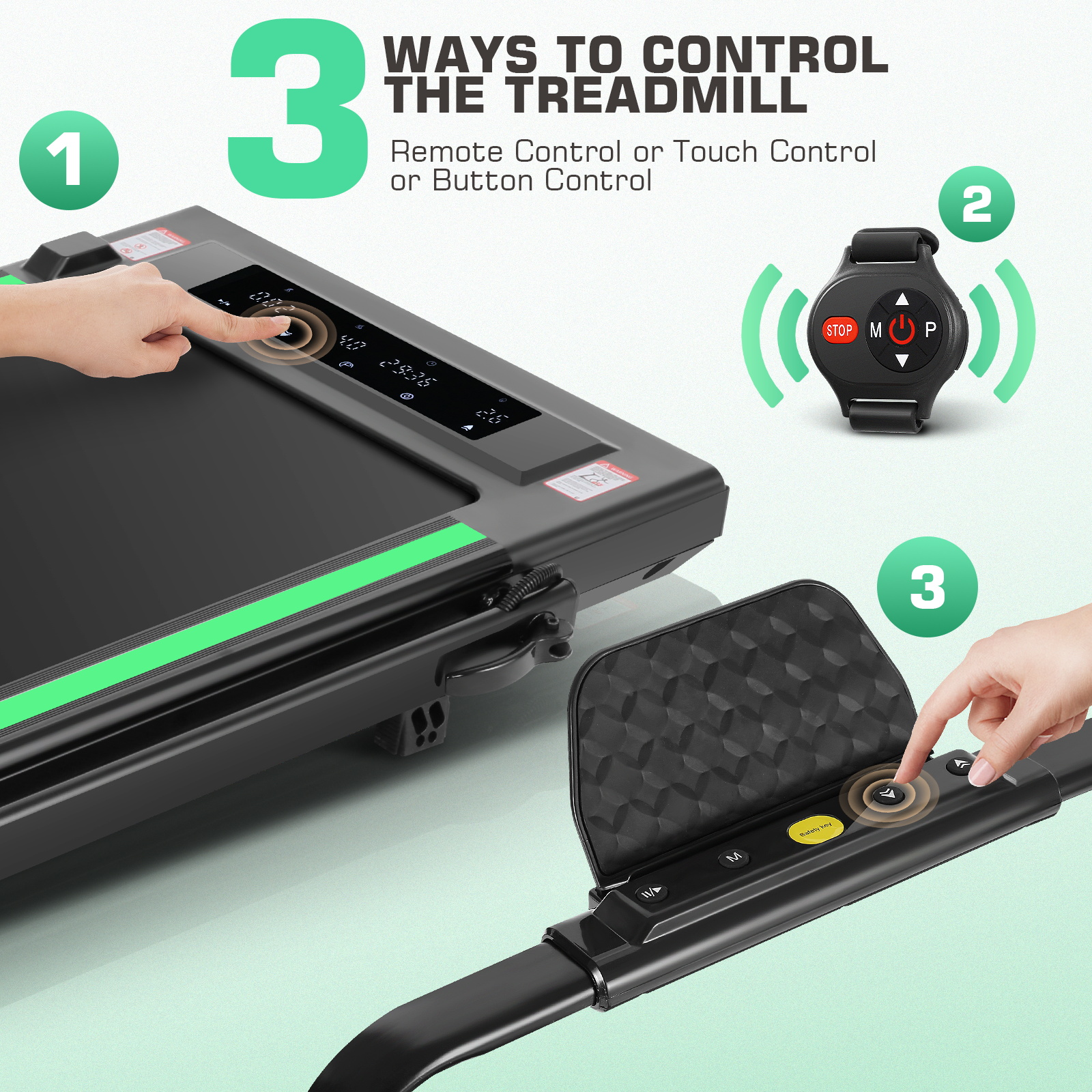 2 in 1 Under Desk Treadmill with Incline-Max 300lb Capacity, Walking Pad/Compact Electric Treadmill for Home/Gym/Office with LED Touch Screen/Remote Watch/2s Folding Treadmill（Green）