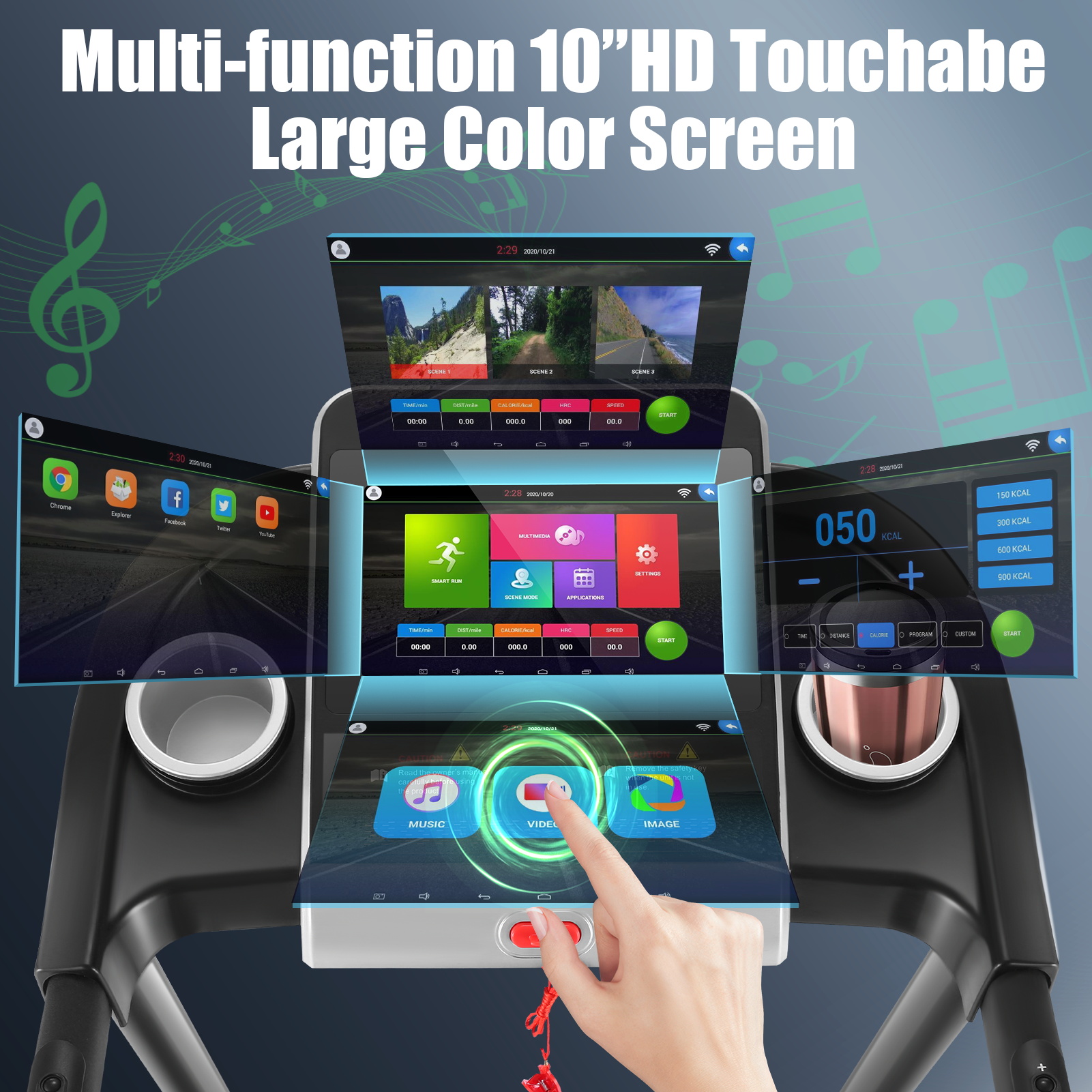 Folding Treadmill with 10" HD TV Movie Touchscreen and 3D Virtual Sports Scene, 3.25HP Electric Treadmill with Incline for Home, Running Jogging Walking Exercise Machine Easy Assembly（Black）