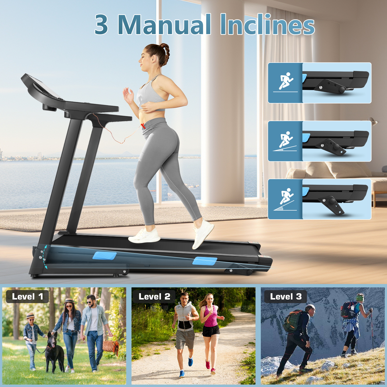 Simpfree Treadmill 300 lb Capacity, 18" Wide Belt Electric Treadmill with Incline & Bluetooth Audio Speakers, 3.25HP Electric Folding Treadmills with App, Indoor Walking Running Exercise for Home