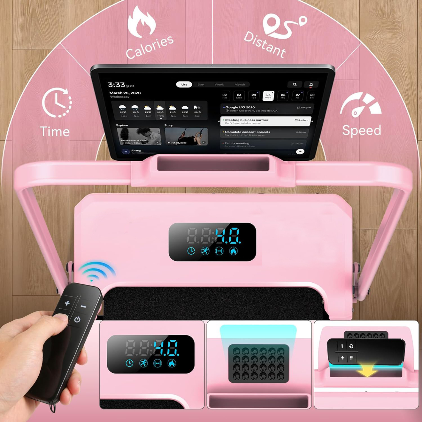 Simpfree Walking Pad with Handle Bar and Adjustable Incline, 2.5HP Portable Under Desk Treadmill for Home Small Space 300 Lbs Capacity，Remote Control and LED Display