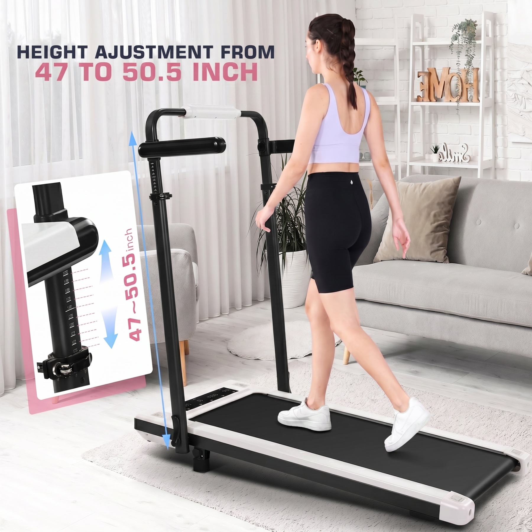 Simpfree Walking Pad with 6% Incline,3 in 1 Under Desk Treadmill with Height-Adjustable Desk 300lbs Capacity,Foldable Treadmill with Adjustable Handle,Touch Screen Remote Control,2s Folding,0.5-7.5mp