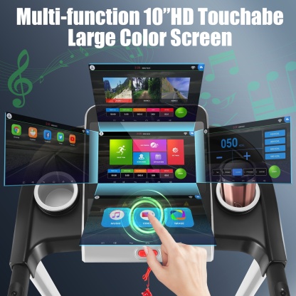 Simpfree Treadmill with 10" HD TV Movie Touchscreen and 3D Virtual Sports Scene, 0.5-9.0 mph/h & 3.25HP Electric Treadmill with Incline for Home