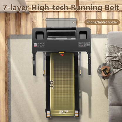 300 LBS Capacity Treadmill with Desk — 2.5 HP Portable Folding Treadmill for Home, Running Machine with Incline & App, Bluetooth Speakers, LED Monitor and 64 Preset Programs for Home（GRAY）