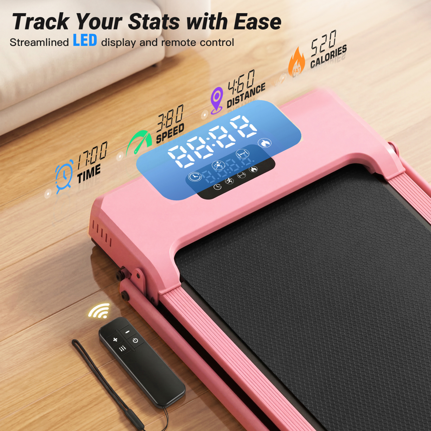 Simpfree Walking Pad with Handle Bar and Adjustable Incline, 2.5HP Portable Under Desk Treadmill for Home Small Space 300 Lbs Capacity，Remote Control and LED Display