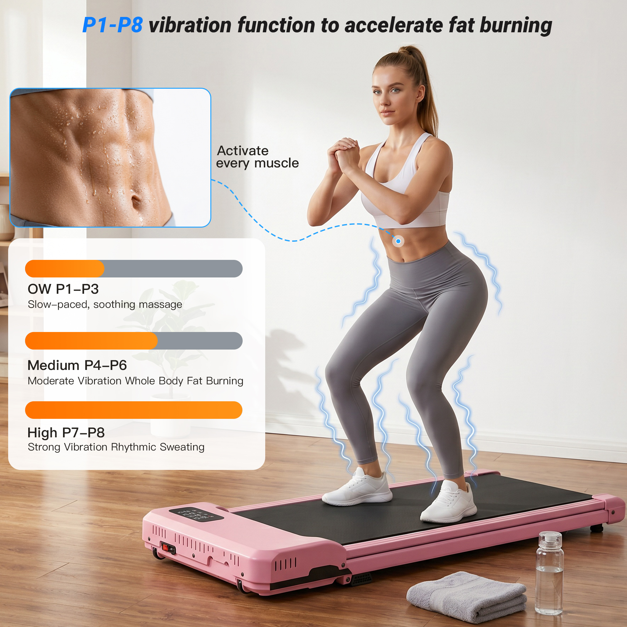 Walking Pad with 8% Manual Incline, 2.5HP Vibration Under Desk Treadmill for Home/Office,300LBS Capacity,Remote Control & LED Display