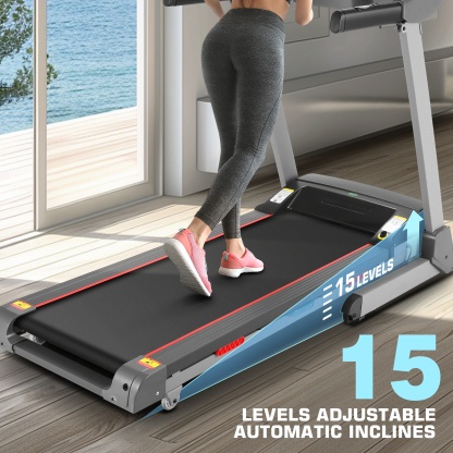 Simpfree Treadmill with 15-Level Auto Incline, 300LBS Electric Treadmill for Home Gym Cardio Training, 3.25HP Running Machine Home Exercise, Smart APP & Audio Speakers, LED(Silver)