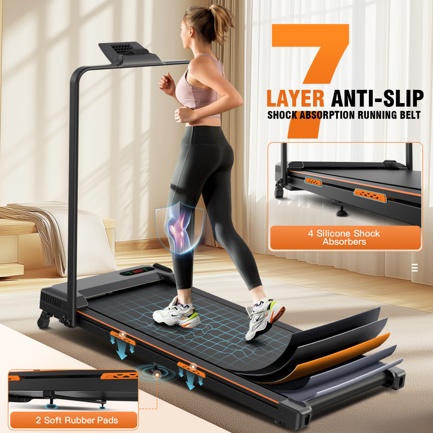 2 in 1 Walking Pad Treadmill with 6% Incline and Handle Bar, Under Desk Treadmill for Home Small Office with 300 lb Capacity ,2.5HP Portable Folding Treadmill with LED Screen and shock-absorbing