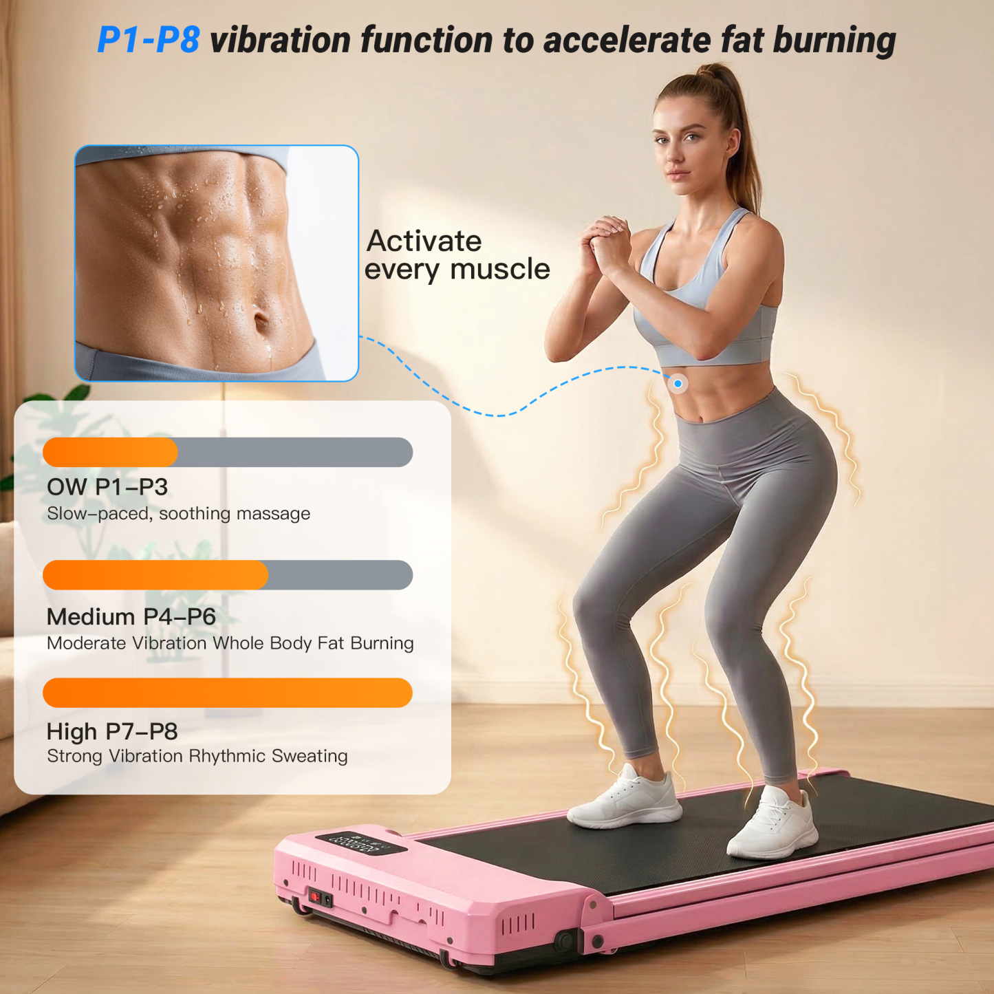Simpfree Walking Vibration Pad with 8% Incline,3 in 1 Walking Pad with Handle Bar,2.5HP Treadmills for Home/Office/Gym, Foldable Under Desk Treadmill 300LBS Capacity,2S Folding,Installation-Free
