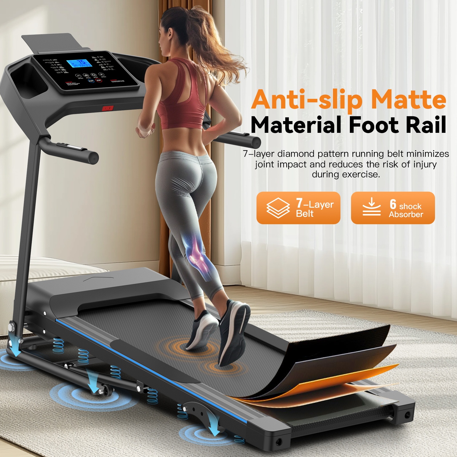 Portable Folding Treadmill, 3.0 HP Foldable Compact Treadmill for Home Office, Walking Running Treadmill with LCD Display for Exercise, 300 lbs Treadmill with Incline, 12 Programs