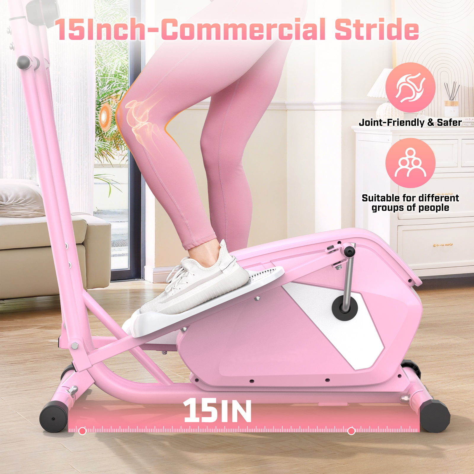 FUNMILY Ultra-Quiet Heavy Duty Elliptical Machine | 400LBS Capacity, 15-Inch Natural Stride, 14 Resistance Levels, Low Impact Cardio for Home Gym, Seniors & Small Spaces