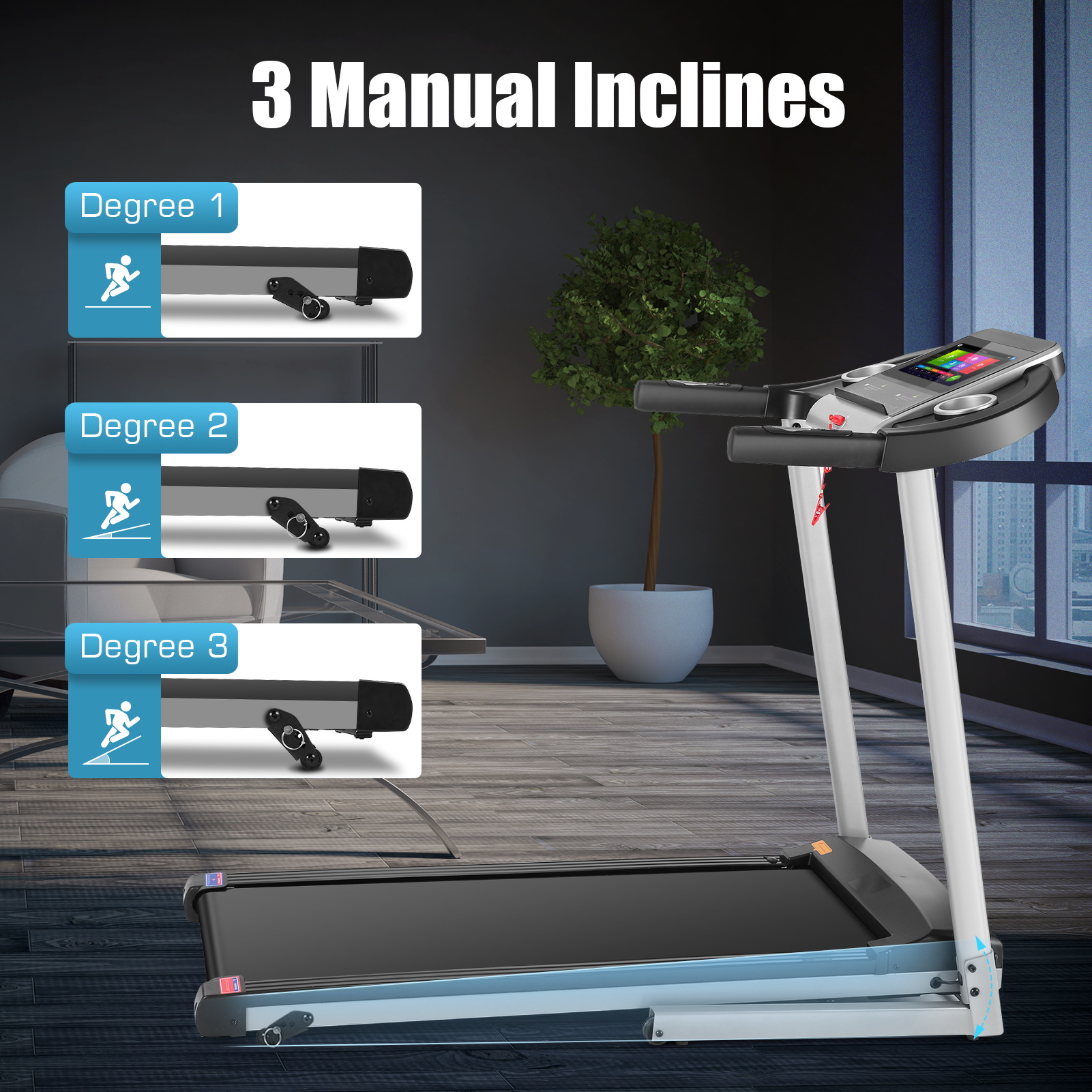 Simpfree Treadmill with 10" HD TV Movie Touchscreen and 3D Virtual Sports Scene, 0.5-9.0 mph/h & 3.25HP Electric Treadmill with Incline for Home