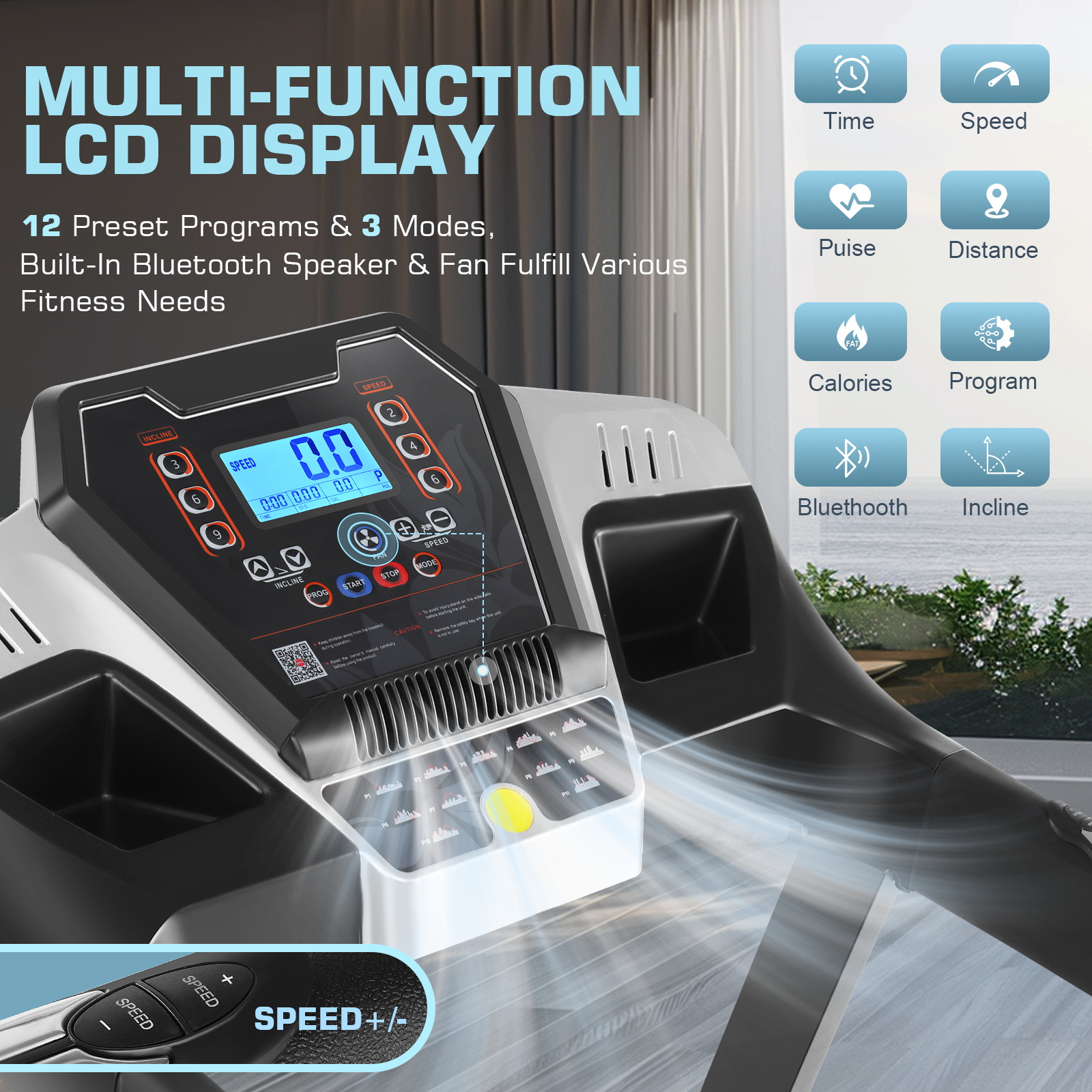 Simpfree Strong 3.25HP Treadmill with Auto Incline & Smart App,Bluetooth Speaker, Large LED Display & Fan for Home Office Walking Running Exercise Machine