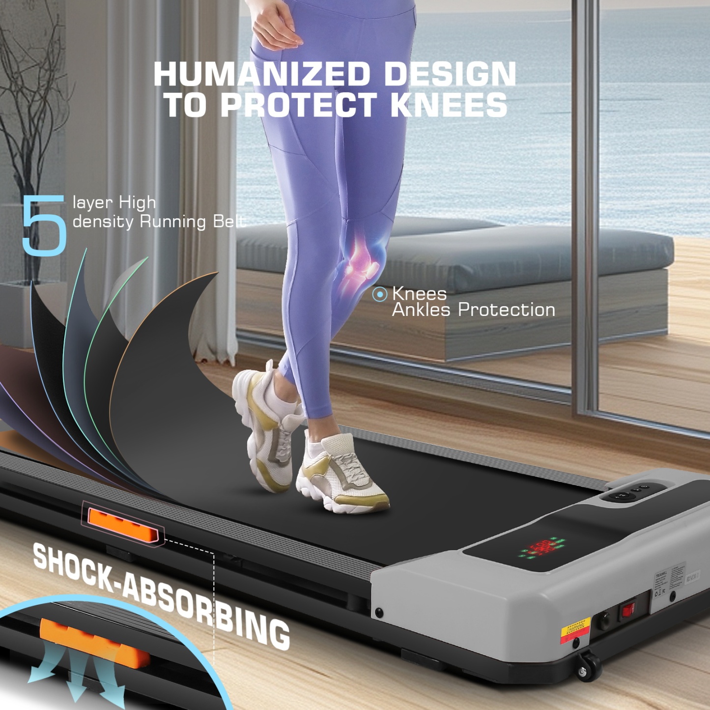 Simpfree Walking Pad with Shock-absorbing Rubber, 2 in 1 Under Desk Treadmill with Remote Control, 300lbs Portable Treadmill with 3 Custom Modes, 0.6-4mph/h (Gray)