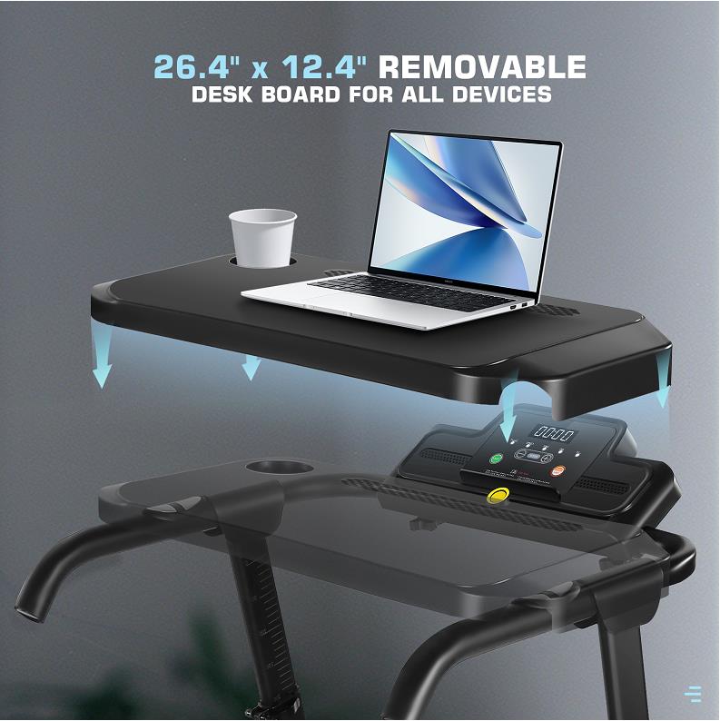  Treadmill with Removable Desk - 300Lbs Weight Capacity, 2.5 HP Portable Folding Treadmill for Home, Running Machine with Incline