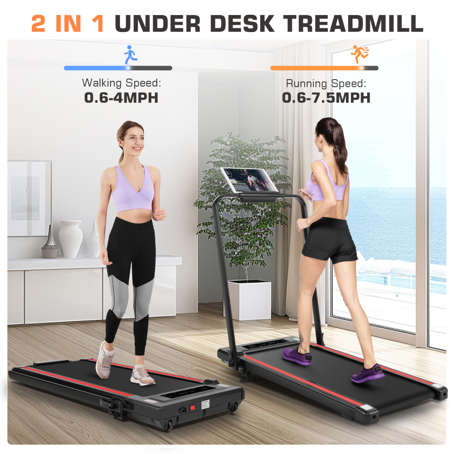 Simpfree 2 in 1 Under Desk Treadmill with Incline, Max 300lbs Capacity, Walking Pad/Compact Electric Treadmill for Home/Office with LED Touch Screen/Remote Watch |2s Folding Treadmill（Red）