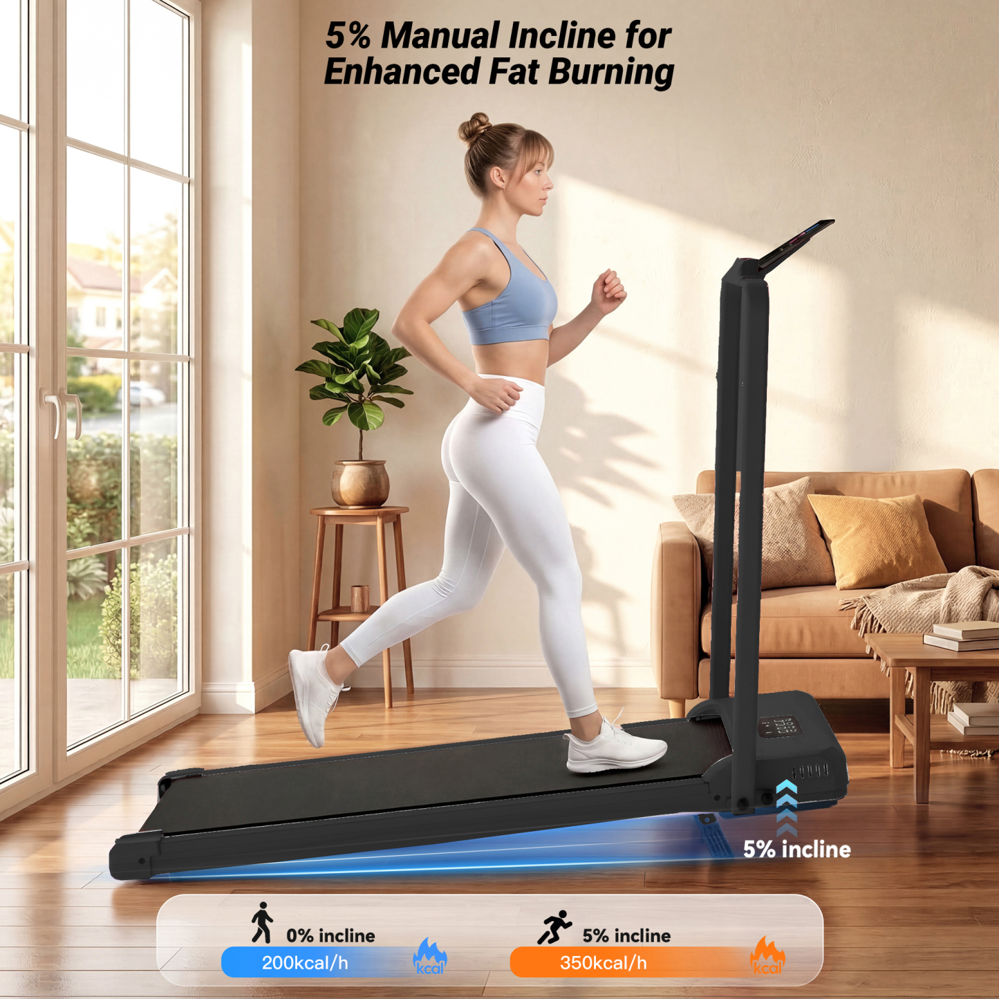 Simpfree Walking Pad with Handle Bar and Adjustable Incline, 2.5HP Portable Under Desk Treadmill for Home Small Space 300 Lbs Capacity，Remote Control and LED Display