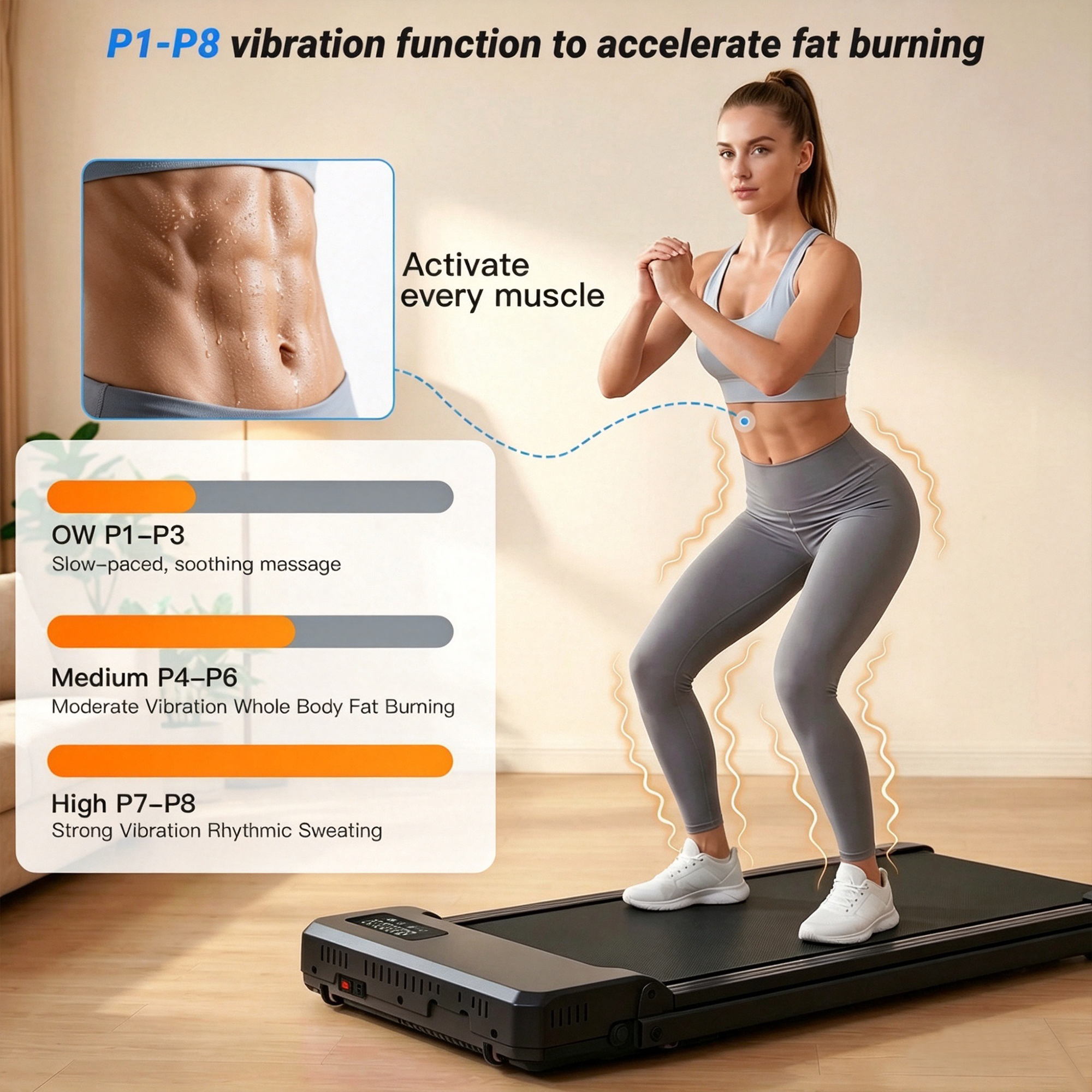 Simpfree Walking Vibration Pad with 8% Incline,3 in 1 Walking Pad with Handle Bar,2.5HP Treadmills for Home/Office/Gym,Under Desk Treadmill 300LBS Capacity,2S Folding,Installation-Free