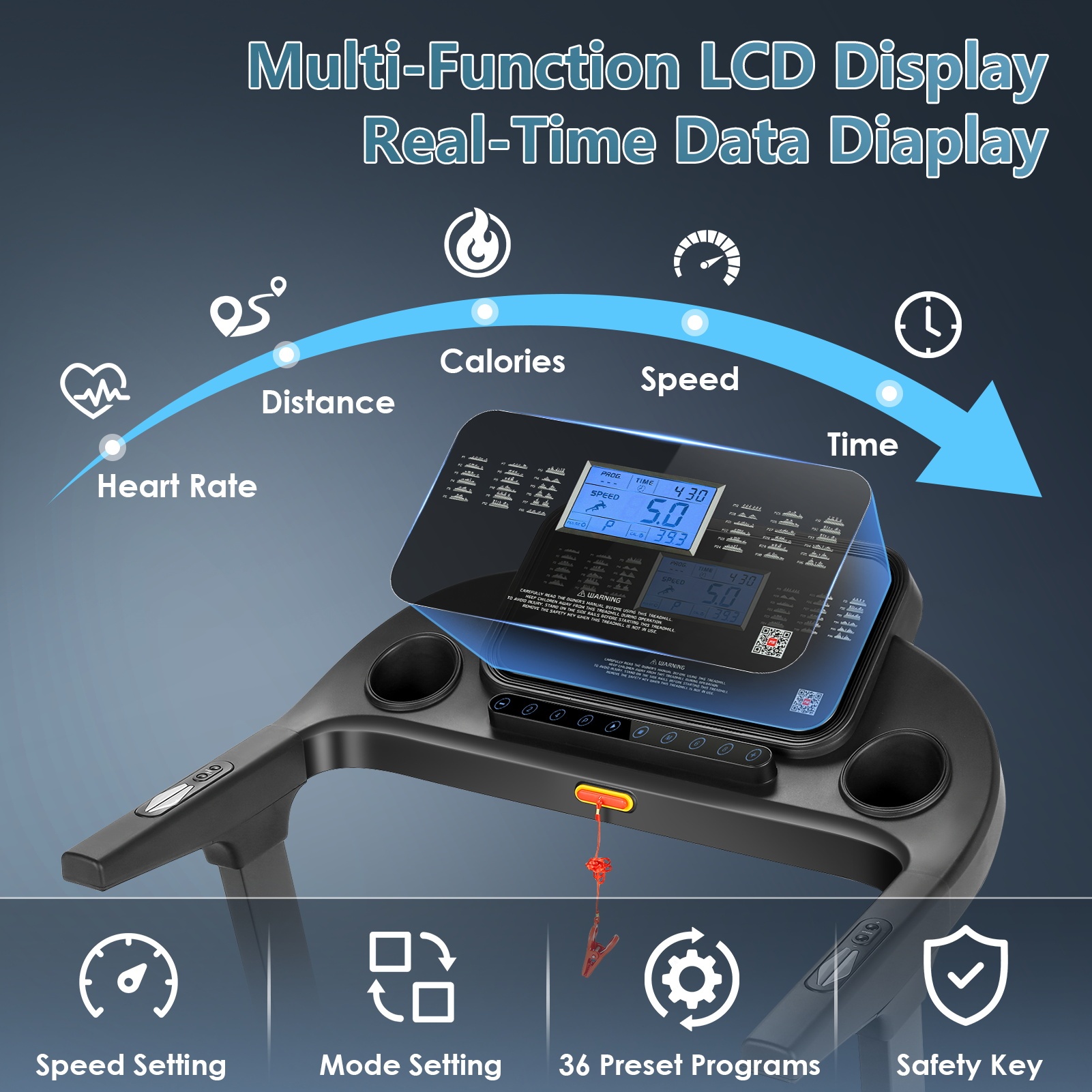 Simpfree Treadmill 300 lb Capacity, 18" Wide Belt Electric Treadmill with Incline & Bluetooth Audio Speakers, 3.25HP Electric Folding Treadmills with App, Indoor Walking Running Exercise for Home