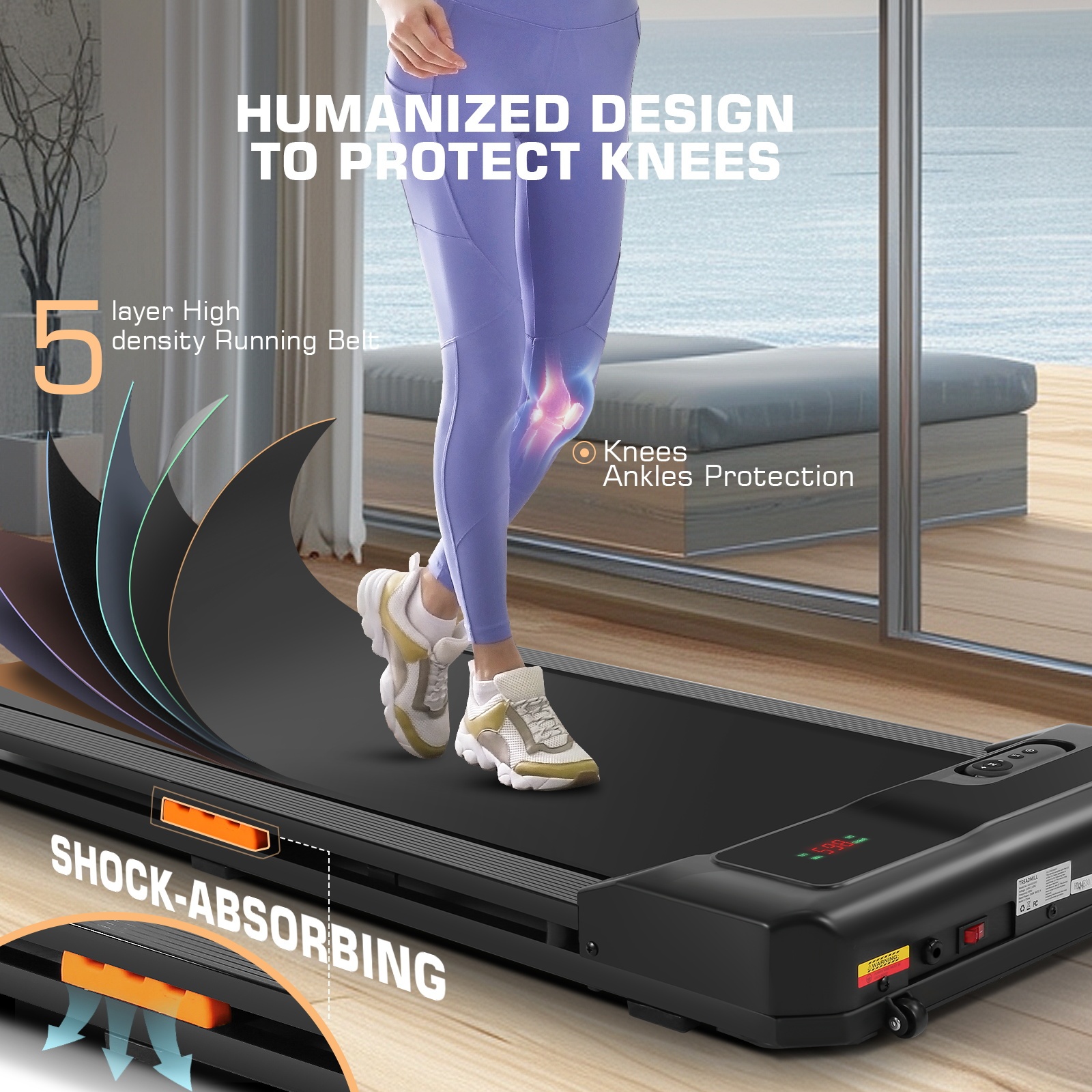 Simpfree Walking Pad with Shock-absorbing Rubber, 2 in 1 Under Desk Treadmill with Remote Control, 300lbs Portable Treadmill with 3 Custom Modes for Home/Office (Black)