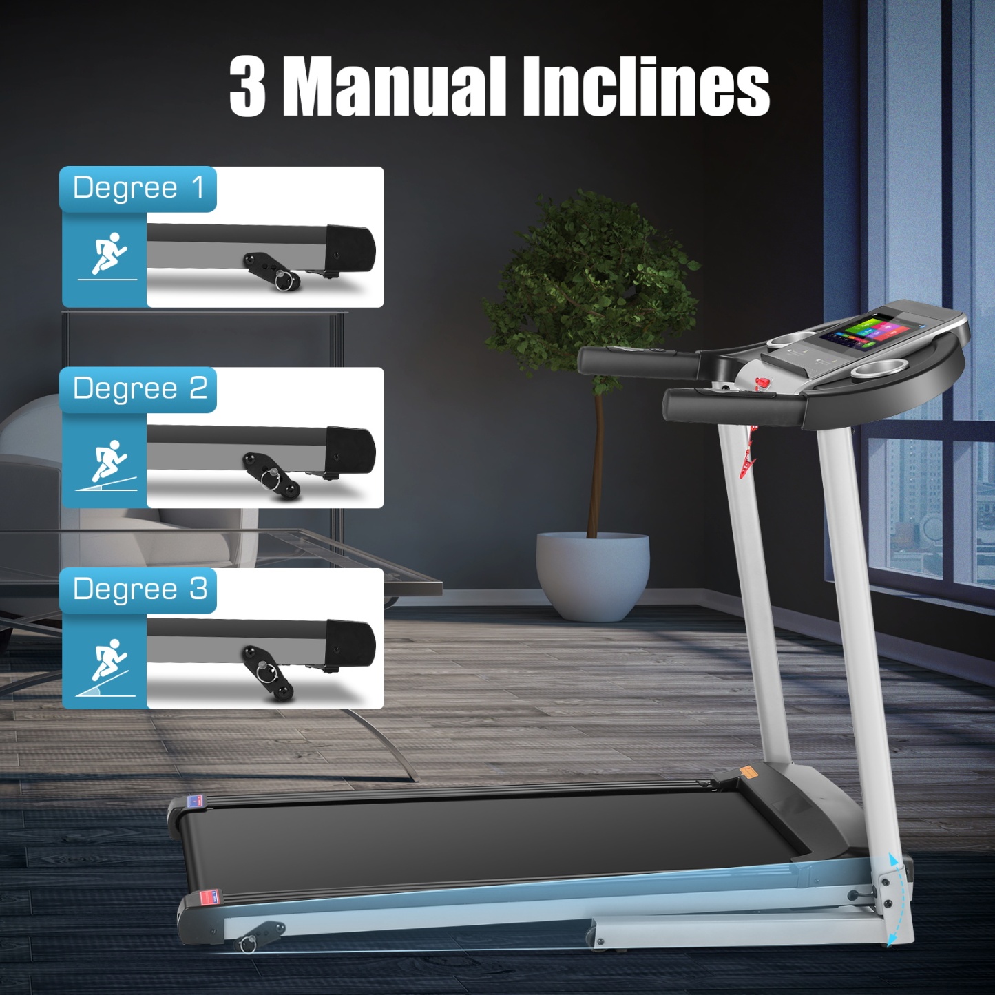Simpfree Treadmill with 10" HD TV Movie Touchscreen and 3D Virtual Sports Scene, 0.5-9.0 mph/h & 3.25HP Electric Treadmill with Incline for Home