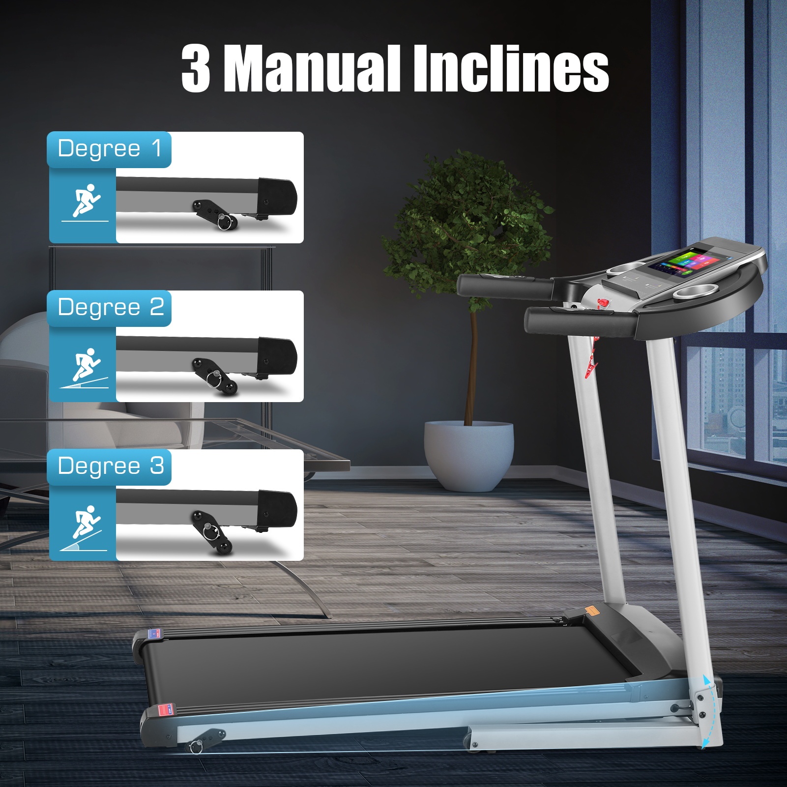Simpfree Treadmill with 10" HD TV Movie Touchscreen and 3D Virtual Sports Scene, 0.5-9.0 mph/h & 3.25HP Electric Treadmill with Incline for Home