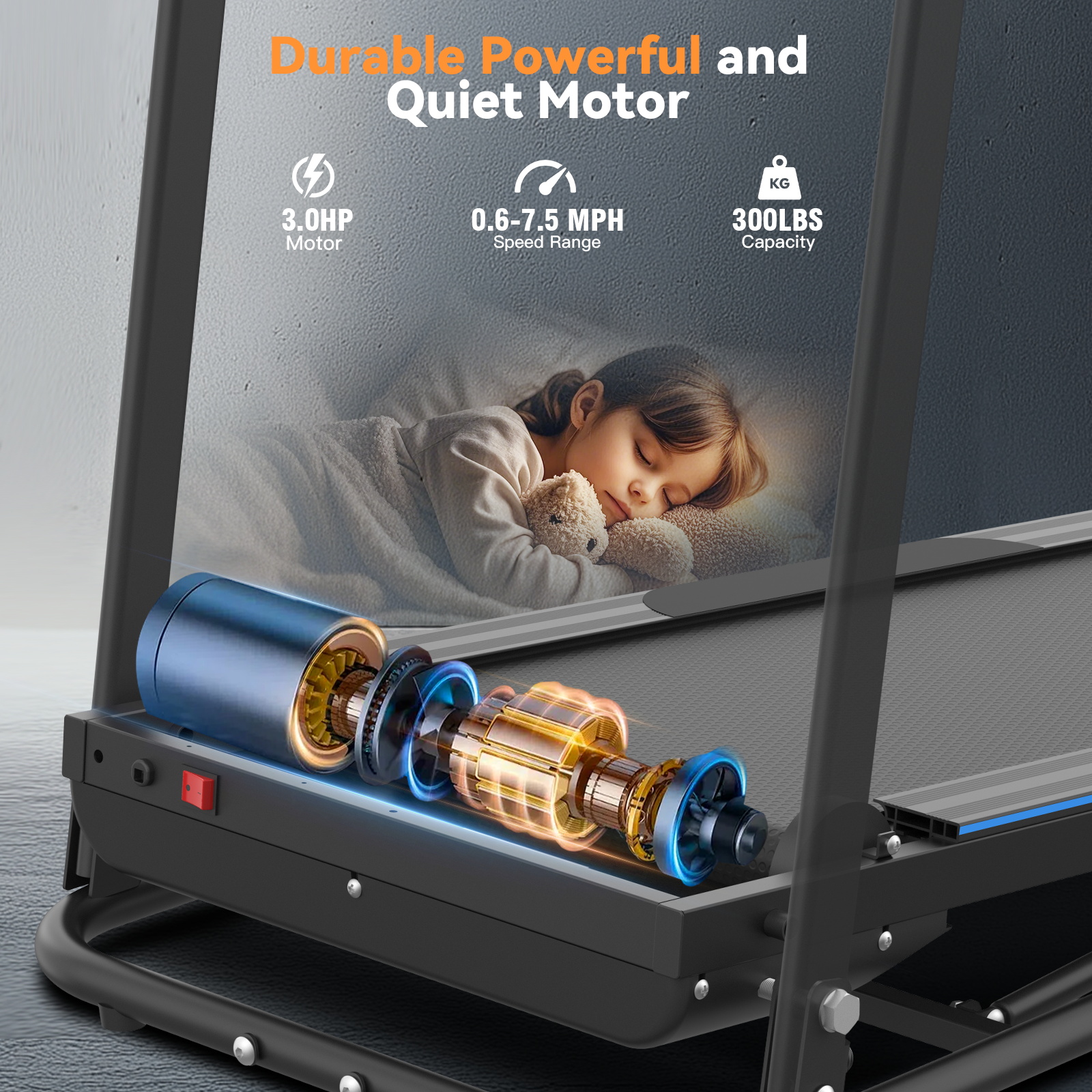 Portable Folding Treadmill, 3.0 HP Foldable Compact Treadmill for Home Office, Walking Running Treadmill with LCD Display for Exercise, 300 lbs Treadmill with Incline, 12 Programs