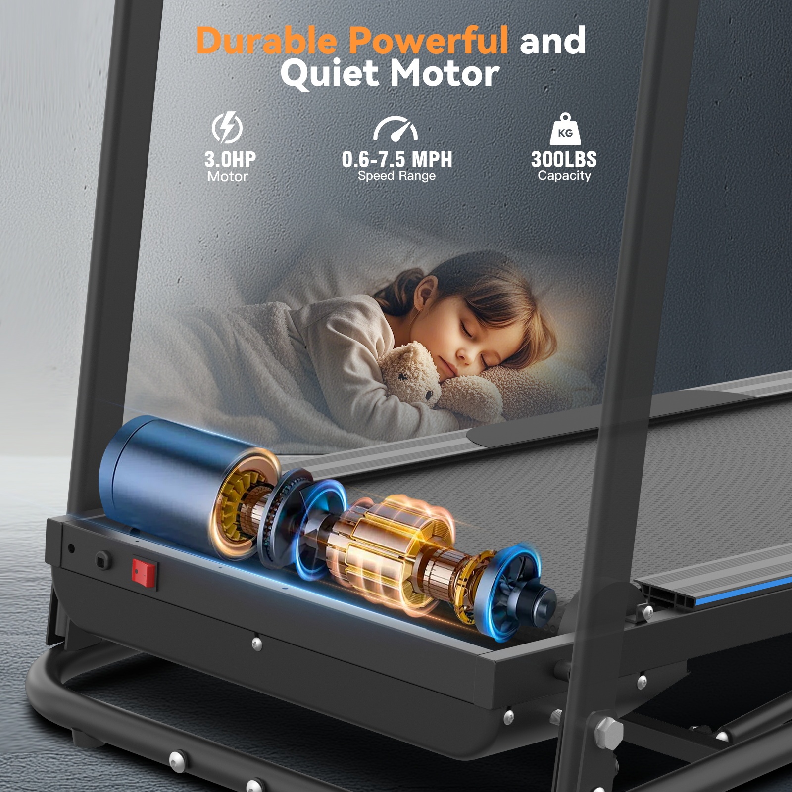 Portable Folding Treadmill, 3.0 HP Foldable Compact Treadmill for Home Office, Walking Running Treadmill with LCD Display for Exercise, 300 lbs Treadmill with Incline, 12 Programs