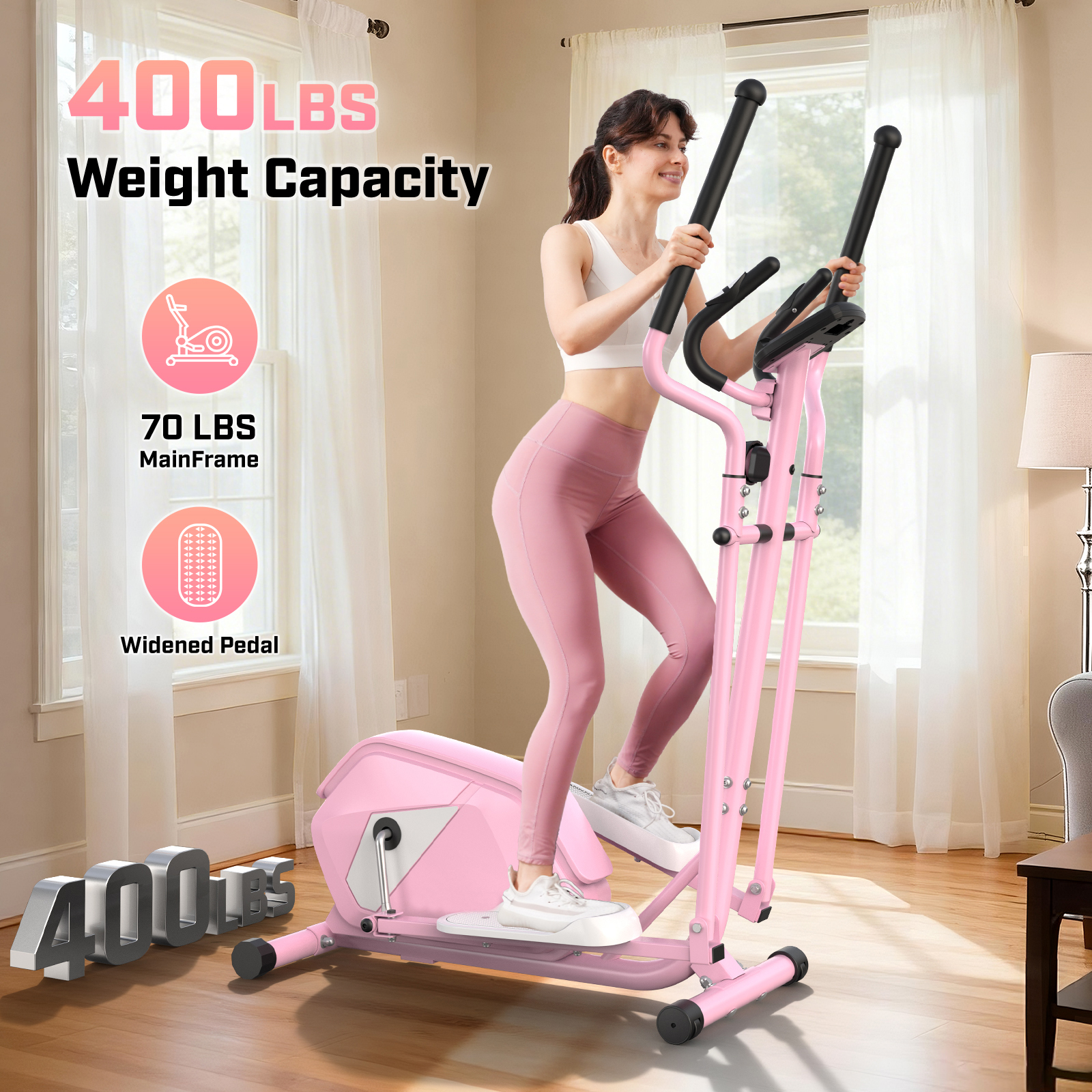 FUNMILY Ultra-Quiet Heavy Duty Elliptical Machine | 400LBS Capacity, 15-Inch Natural Stride, 14 Resistance Levels, Low Impact Cardio for Home Gym, Seniors & Small Spaces