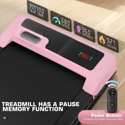 Walking Pad with Shock-absorbing Rubber, 2 in 1 Under Desk Treadmill with Remote Control, 300lbs Portable Treadmill with 3 Custom Modes for Home/Office (Pink)