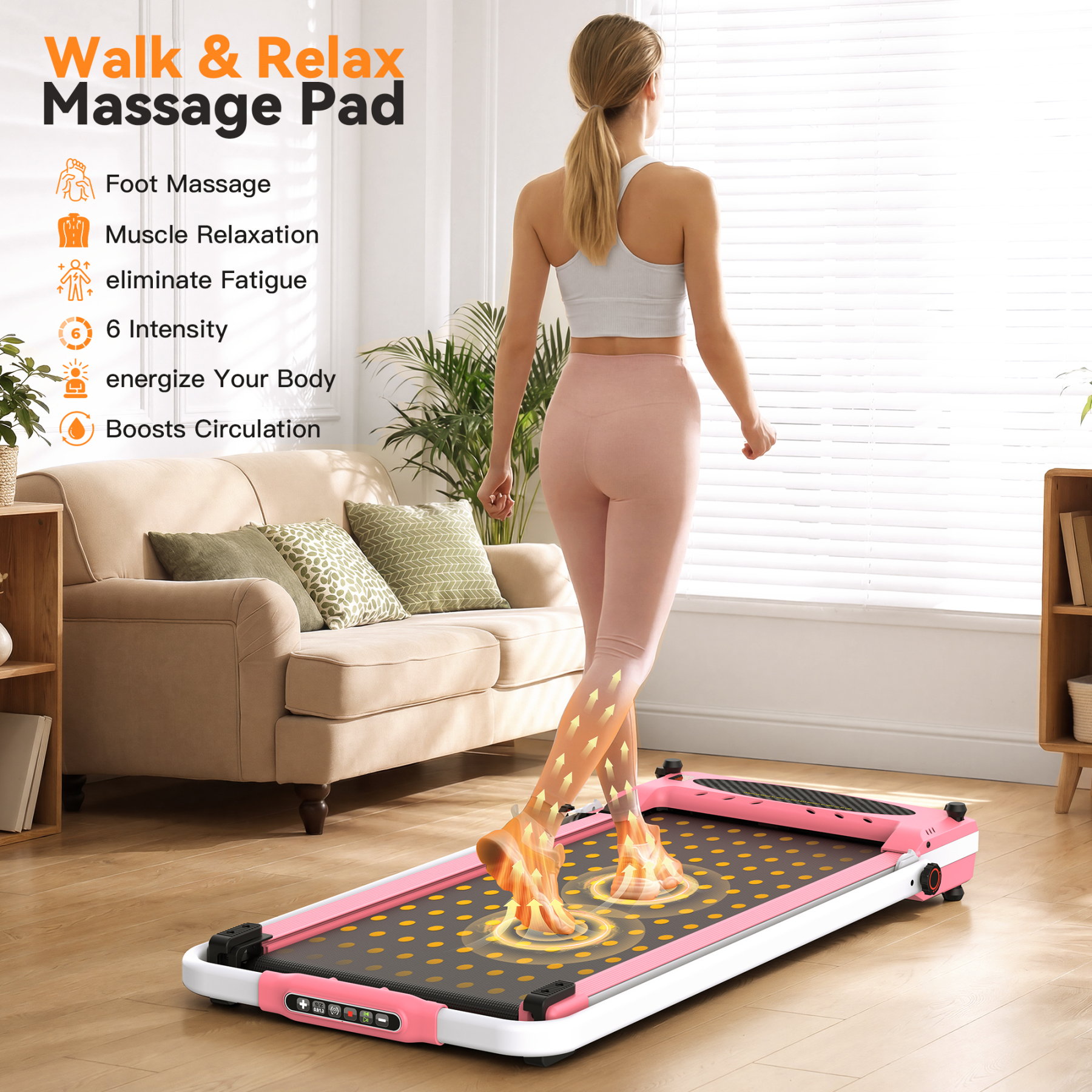 Simpfree Walking Pad Treadmill with Foot Massage, Versatile Dual-Sided Under Desk Treadmill with Handle Bar, 2.5HP Foldable Treadmill for Home/Office with 300LBS Weight Capacity,0.6-7.5MPH