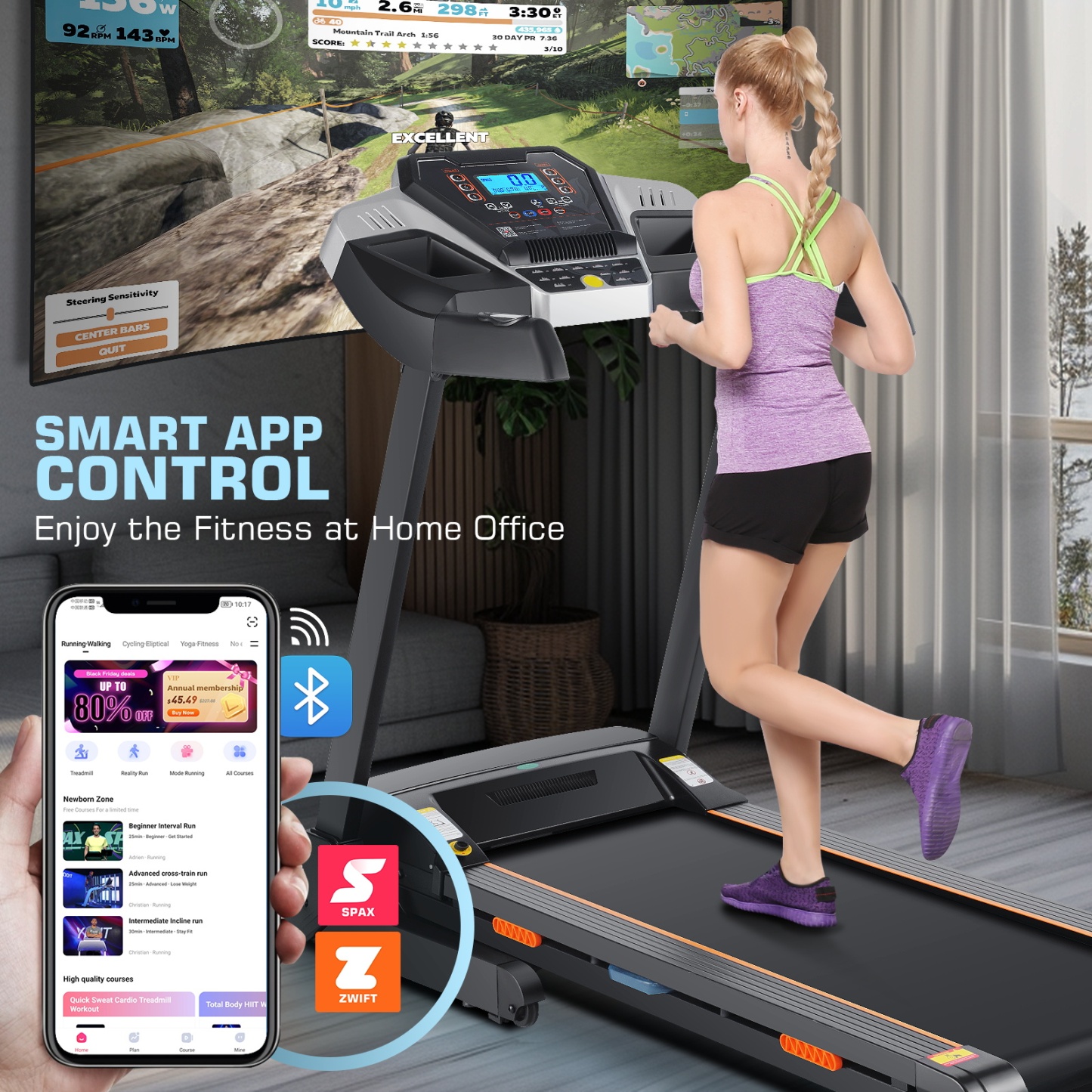 Simpfree Strong 3.25HP Treadmill with Auto Incline & Smart App,Bluetooth Speaker, Large LED Display & Fan for Home Office Walking Running Exercise Machine
