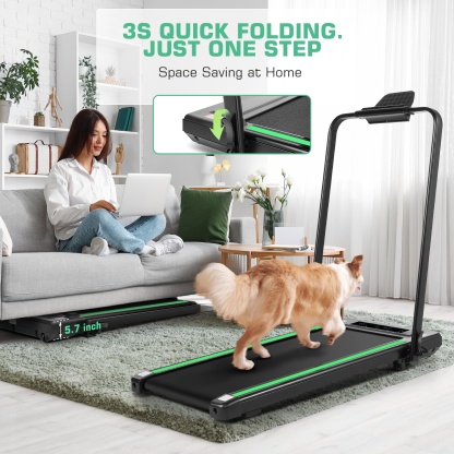 2 in 1 Under Desk Treadmill with Incline-Max 300lb Capacity, Walking Pad/Compact Electric Treadmill for Home/Gym/Office with LED Touch Screen/Remote Watch/2s Folding Treadmill（Green）