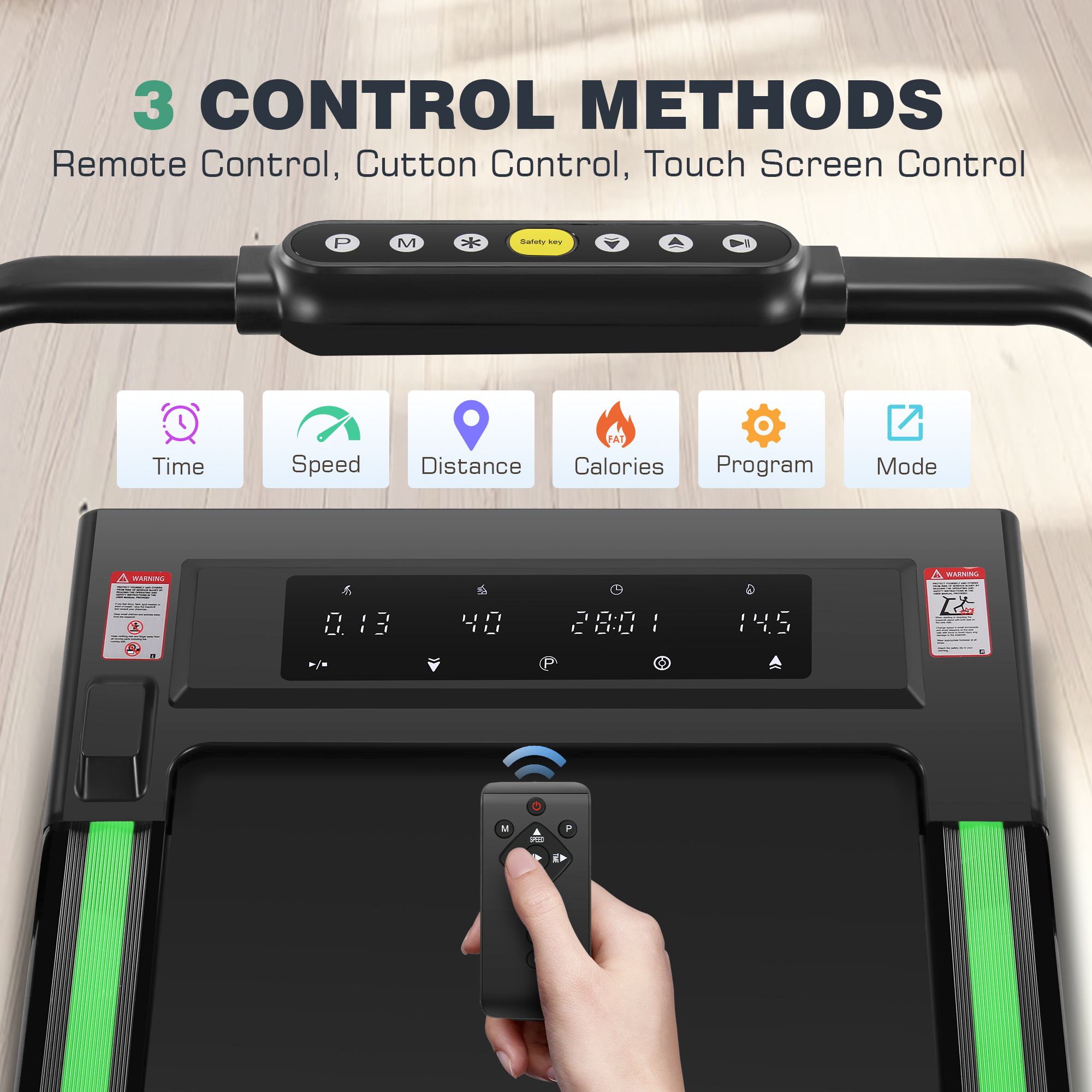 Simpfree 3 in 1 Under Desk Treadmill with Height-adjustable Desk,Max 300lbs Capacity,Walking Pad with LED Touch Screen,Remote Control,2s Folding Treadmill,No installation required,0.5-7.5mph/h（Green）