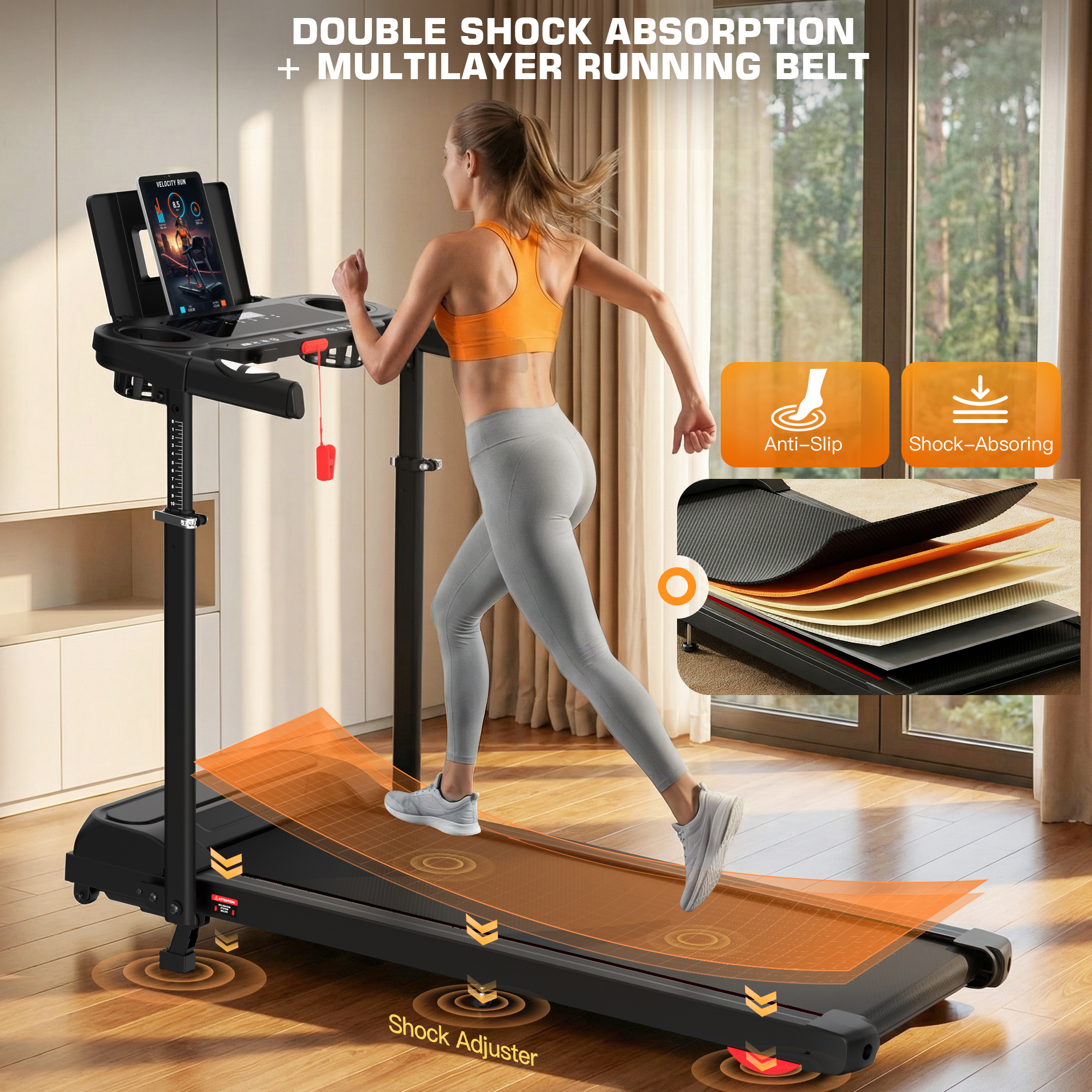 Simpfree 3.5HP Adjustable Height Treadmill with Foldable Desktop,8% Incline Home Treadmill 300lbs Capacity, 12 Programs Heart Rate Monitor, 4-Step Easy Assembly