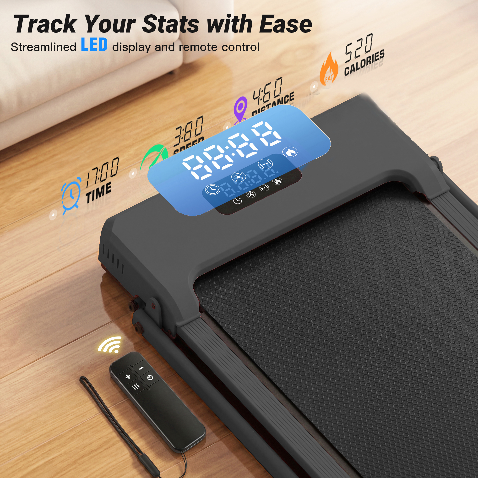 Simpfree Walking Pad with Handle Bar and Adjustable Incline, 2.5HP Portable Under Desk Treadmill for Home Small Space 300 Lbs Capacity，Remote Control and LED Display