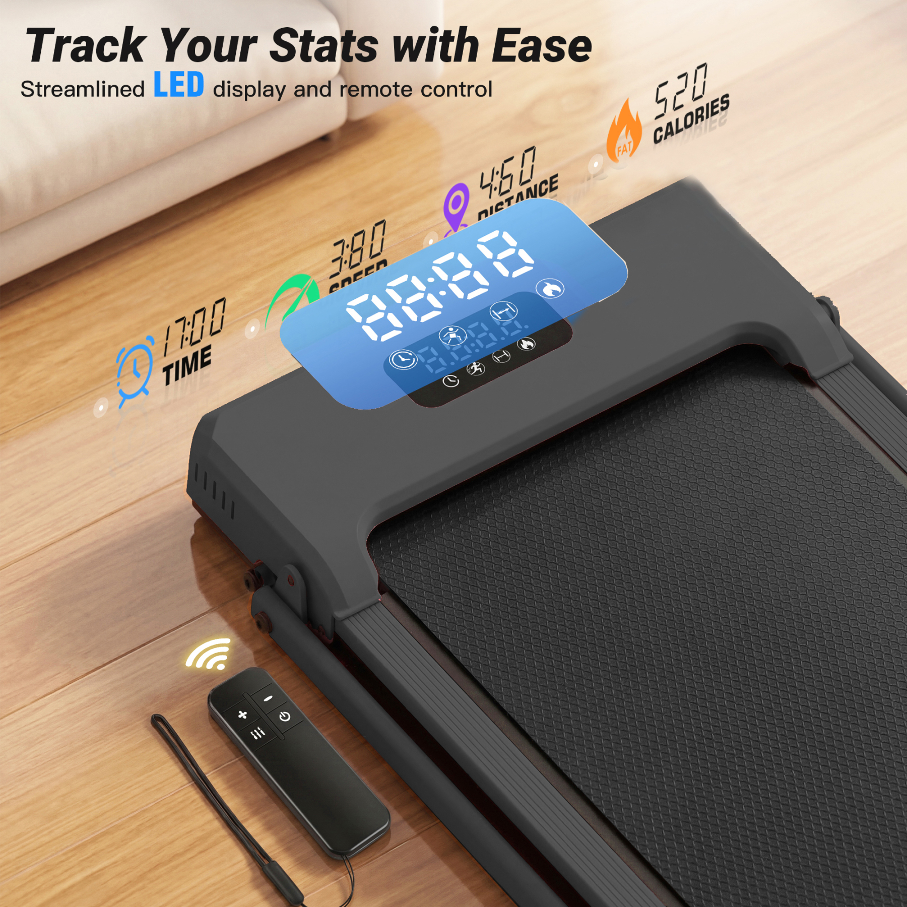 Simpfree Walking Pad with Handle Bar and Adjustable Incline, 2.5HP Portable Under Desk Treadmill for Home Small Space 300 Lbs Capacity，Remote Control and LED Display