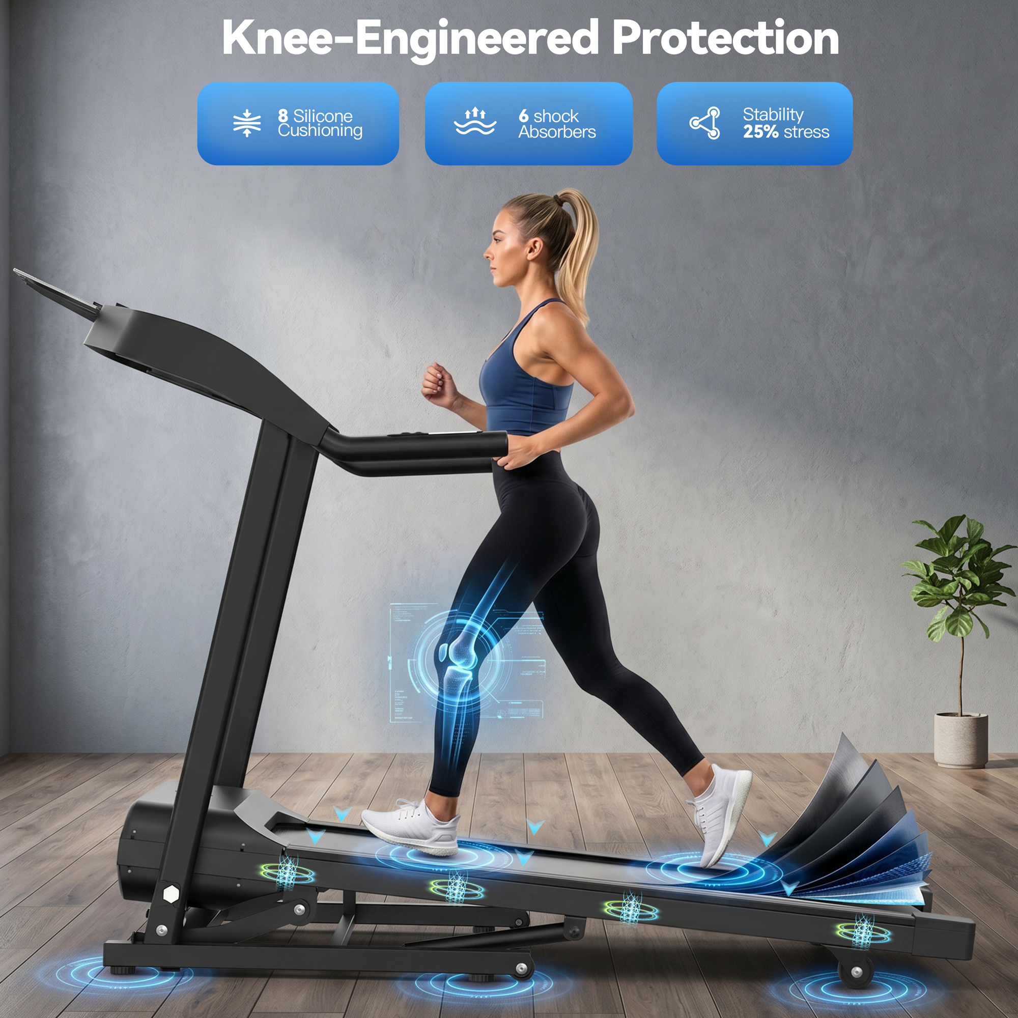 Simpfree 4.5HP Folding Treadmill with 15-Level Auto Incline, 400 lbs Capacity Running Machine for Home Office, 8.5 MPH, 12 Programs