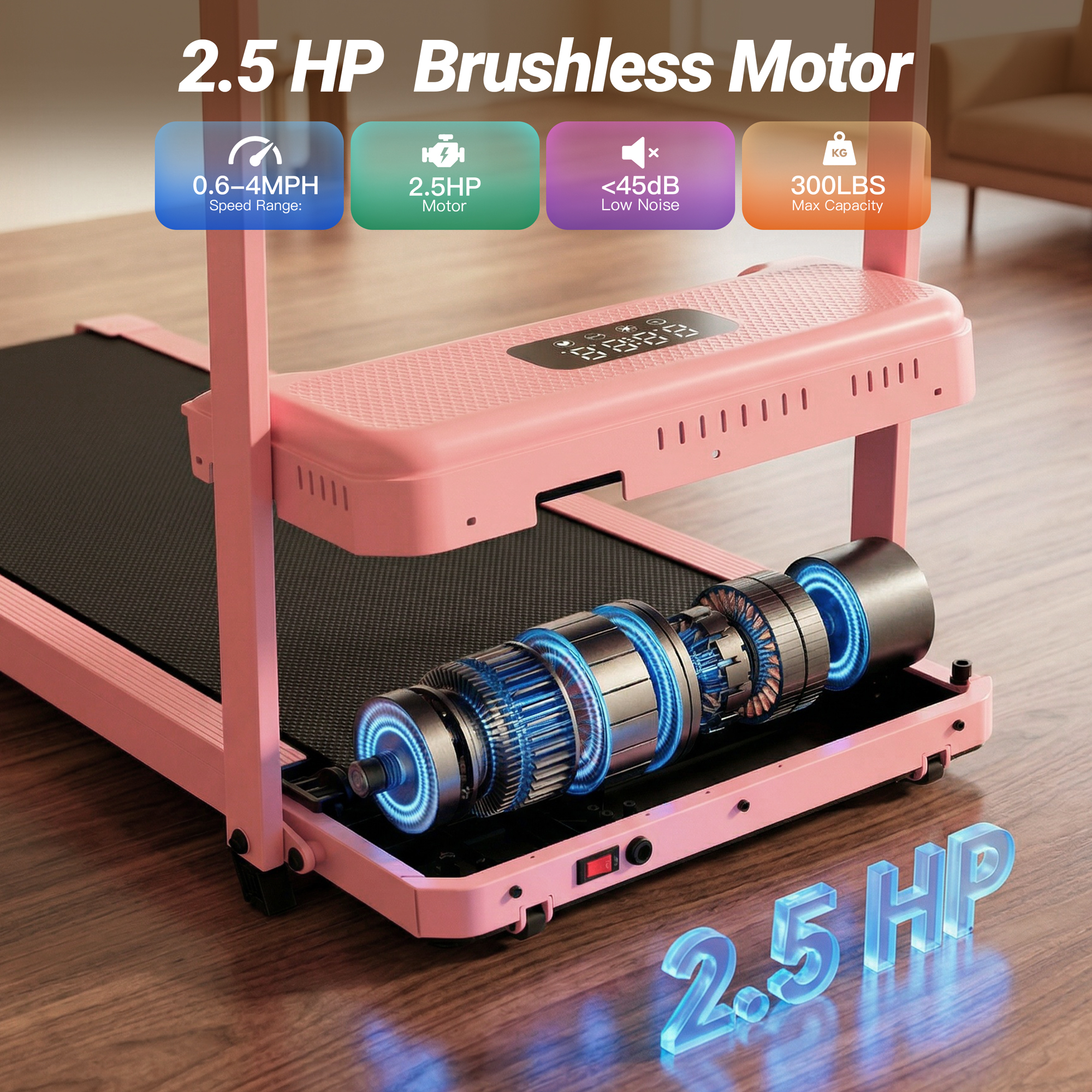 Simpfree 8% Incline Treadmill for Home Office,3.5HP Walking Pad with Desk & Handle Bar 350 lbs Weight Capacity, Electric Running Machine with LED Display & Remote Control, 90% Pre-assembled