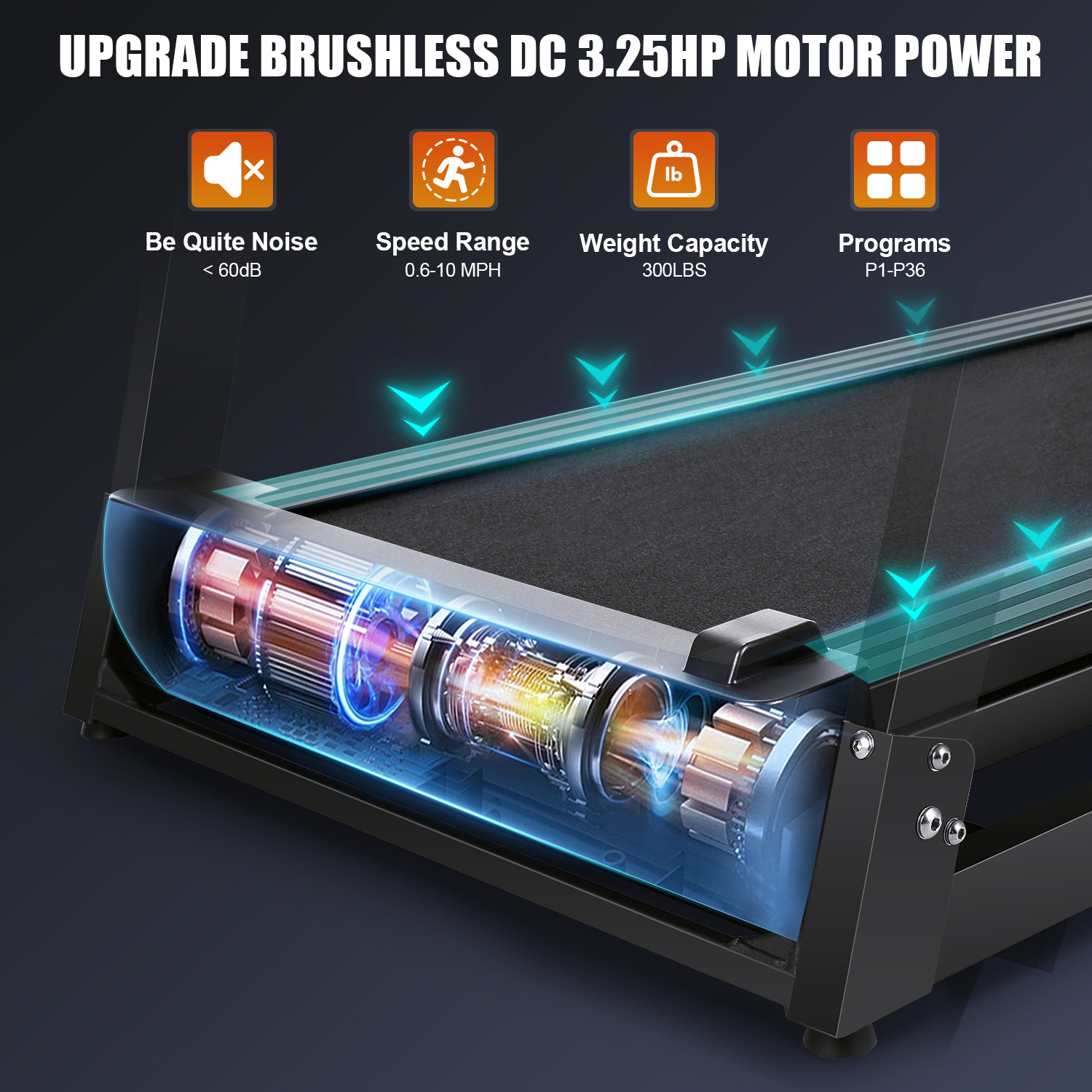 Treadmill 300 lb Capacity, 18" Wide Belt Electric Treadmill with Incline & Bluetooth Audio Speakers-01P