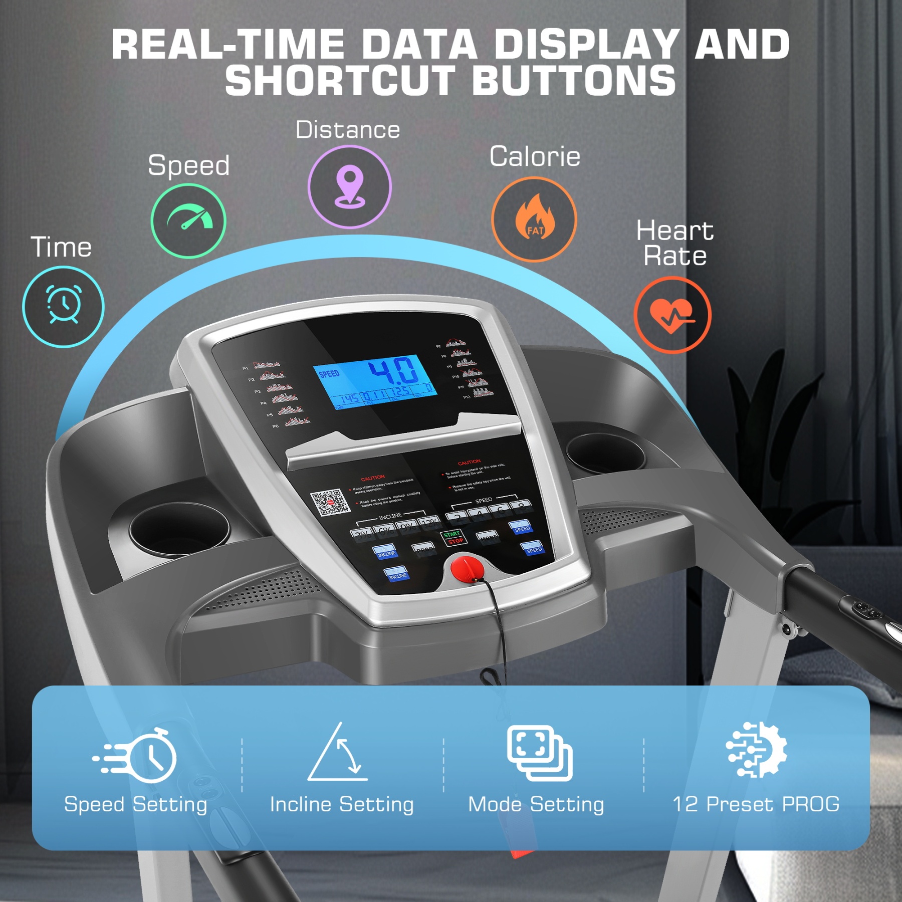 Simpfree Treadmill with 15-Level Auto Incline, 300LBS Electric Treadmill for Home Gym Cardio Training, 3.25HP Running Machine Home Exercise, Smart APP & Audio Speakers, LED(Silver)