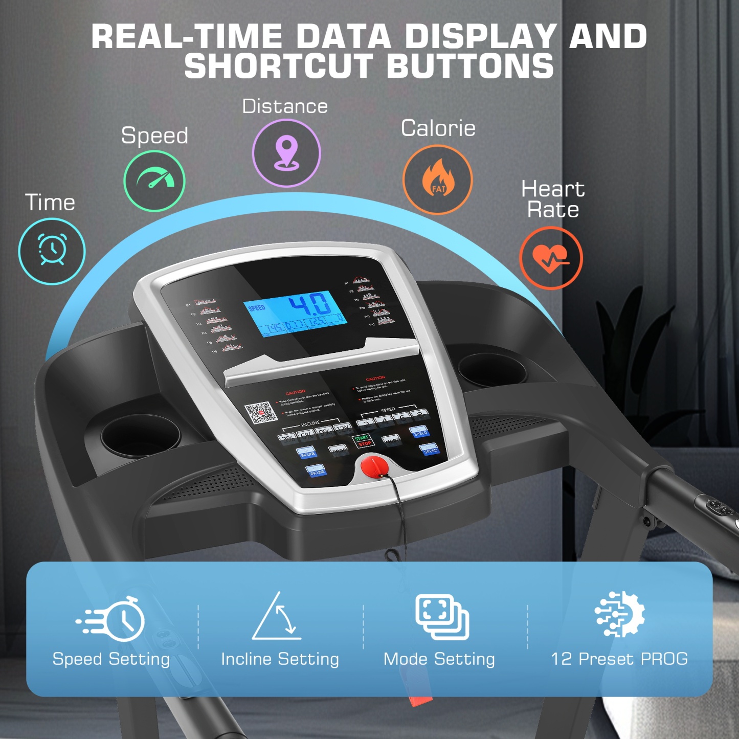 Simpfree Treadmill with 15-Level Auto Incline, 300LBS Electric Treadmill for Home Gym Cardio Training, 3.25HP Running Machine -20P