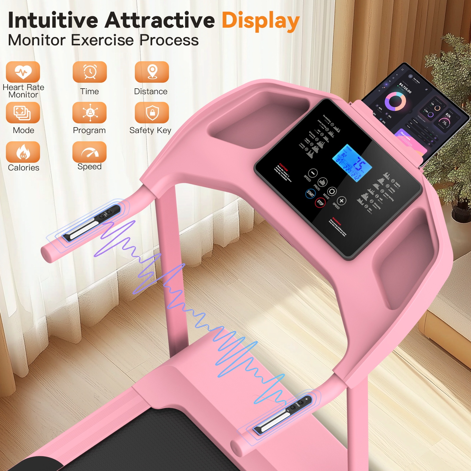 Treadmill with 8% Incline, 3.0 HP Foldable Compact Treadmill with Sit-up Function, 300 lbs Walking Running Treadmill with LCD Display for Exercise, 12 Programs