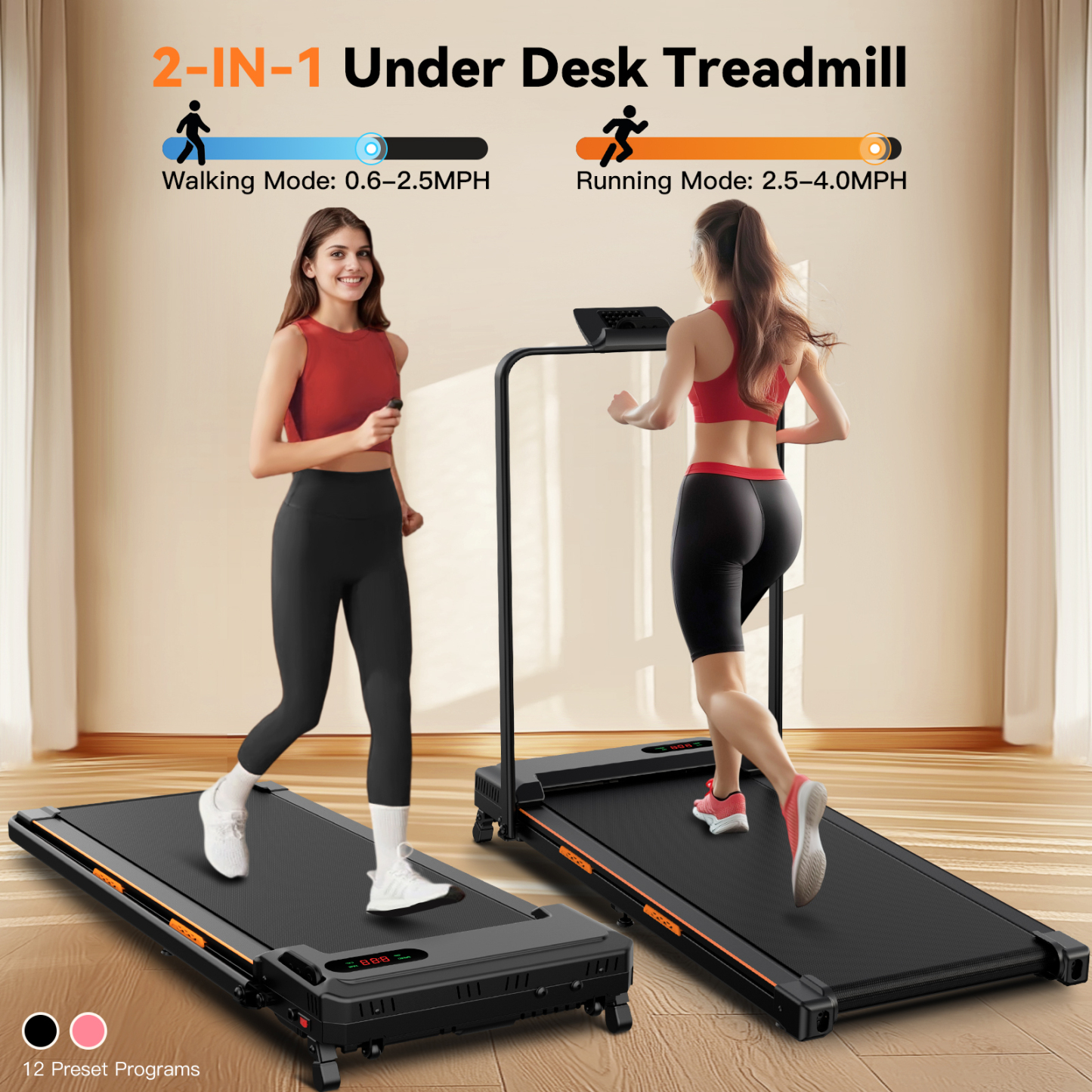 2 in 1 Walking Pad Treadmill with 6% Incline and Handle Bar, Under Desk Treadmill for Home Small Office with 300 lb Capacity ,2.5HP Portable Folding Treadmill with LED Screen and shock-absorbing