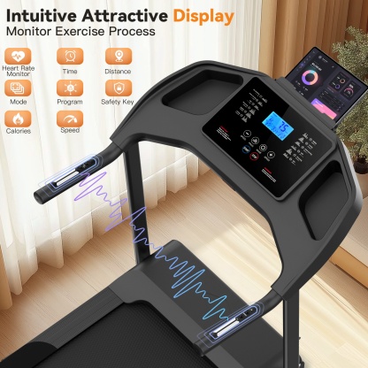 Portable Folding Treadmill, 3.0 HP Foldable Compact Treadmill for Home Office, Walking Running Treadmill with LCD Display for Exercise, 300 lbs Treadmill with Incline, 12 Programs