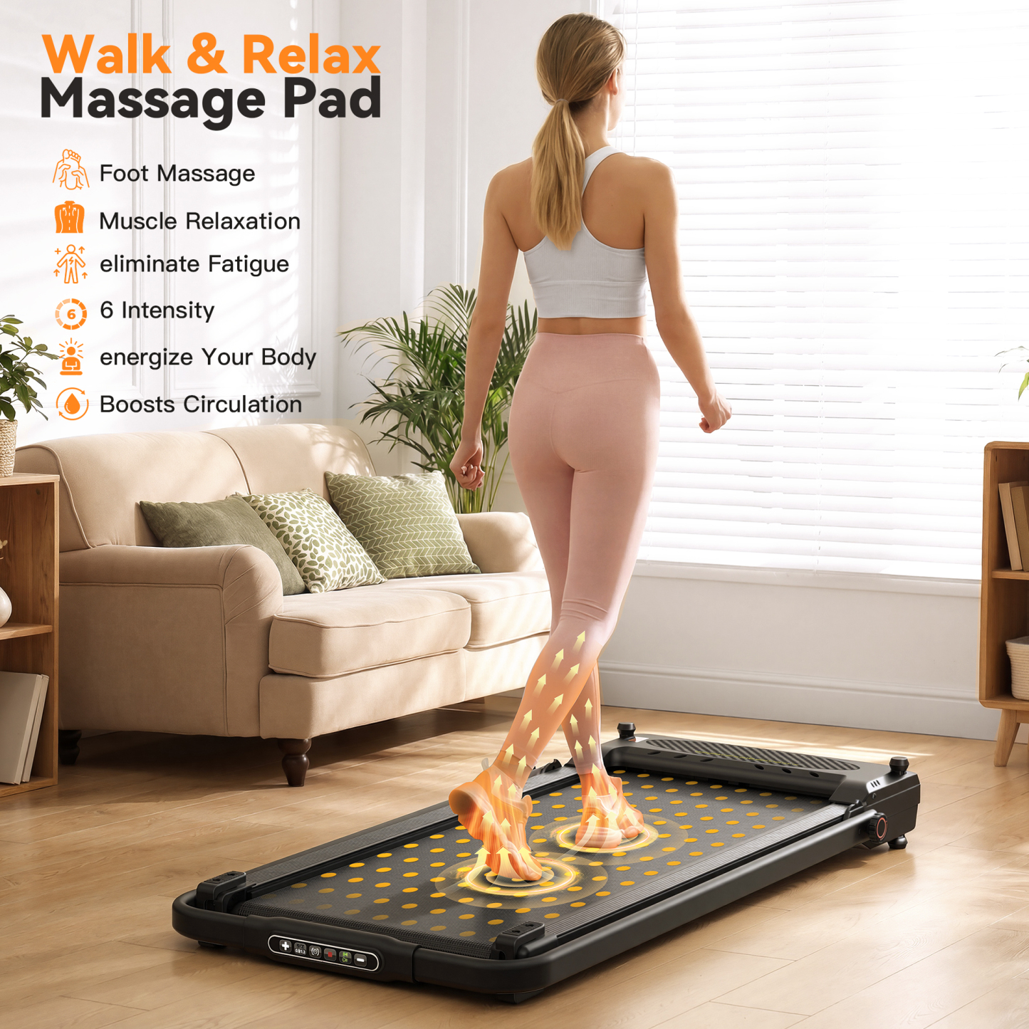 Simpfree Walking Pad Treadmill with Foot Massage, Versatile Dual-Sided Under Desk Treadmill with Handle Bar, 2.5HP Foldable Treadmill for Home/Office with 300LBS Weight Capacity,0.6-7.5MPH